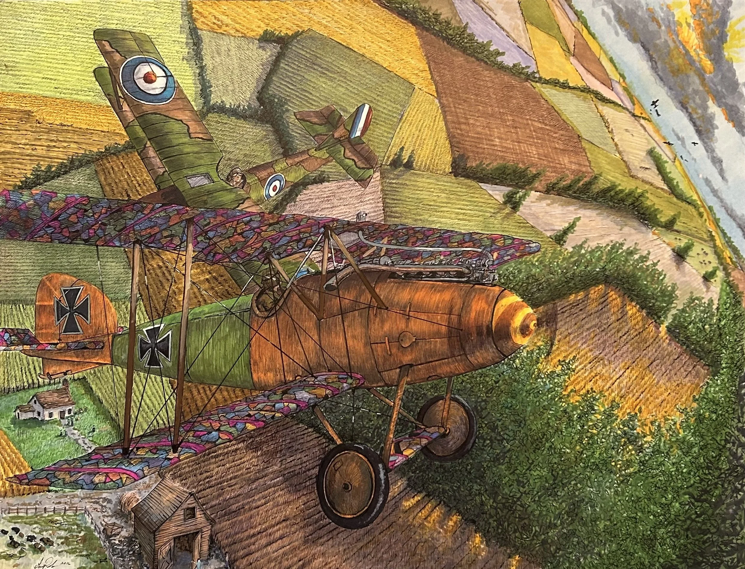 "Dogfight over France" - CP/Pen - 25x20