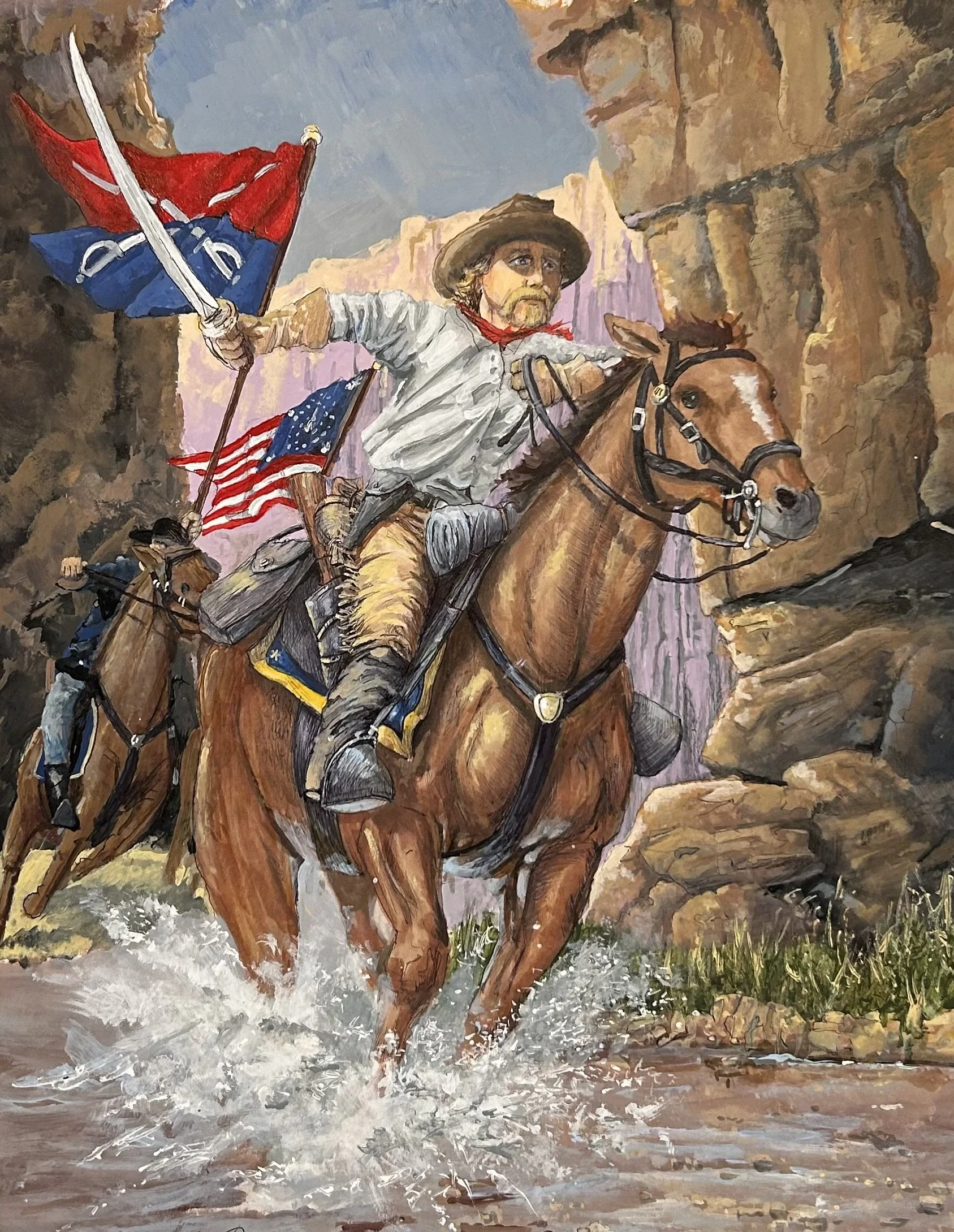 "Custer in Pursuit"  - Ink/Prisma Marker - 25x21