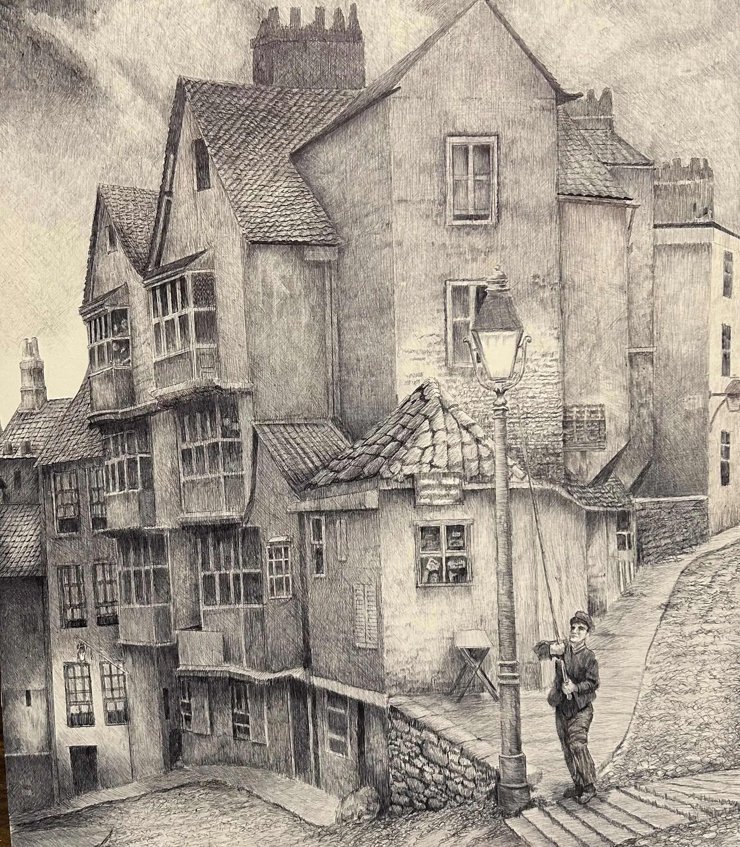 "The Lamplighter, Bristol England" - Ink - 24x30