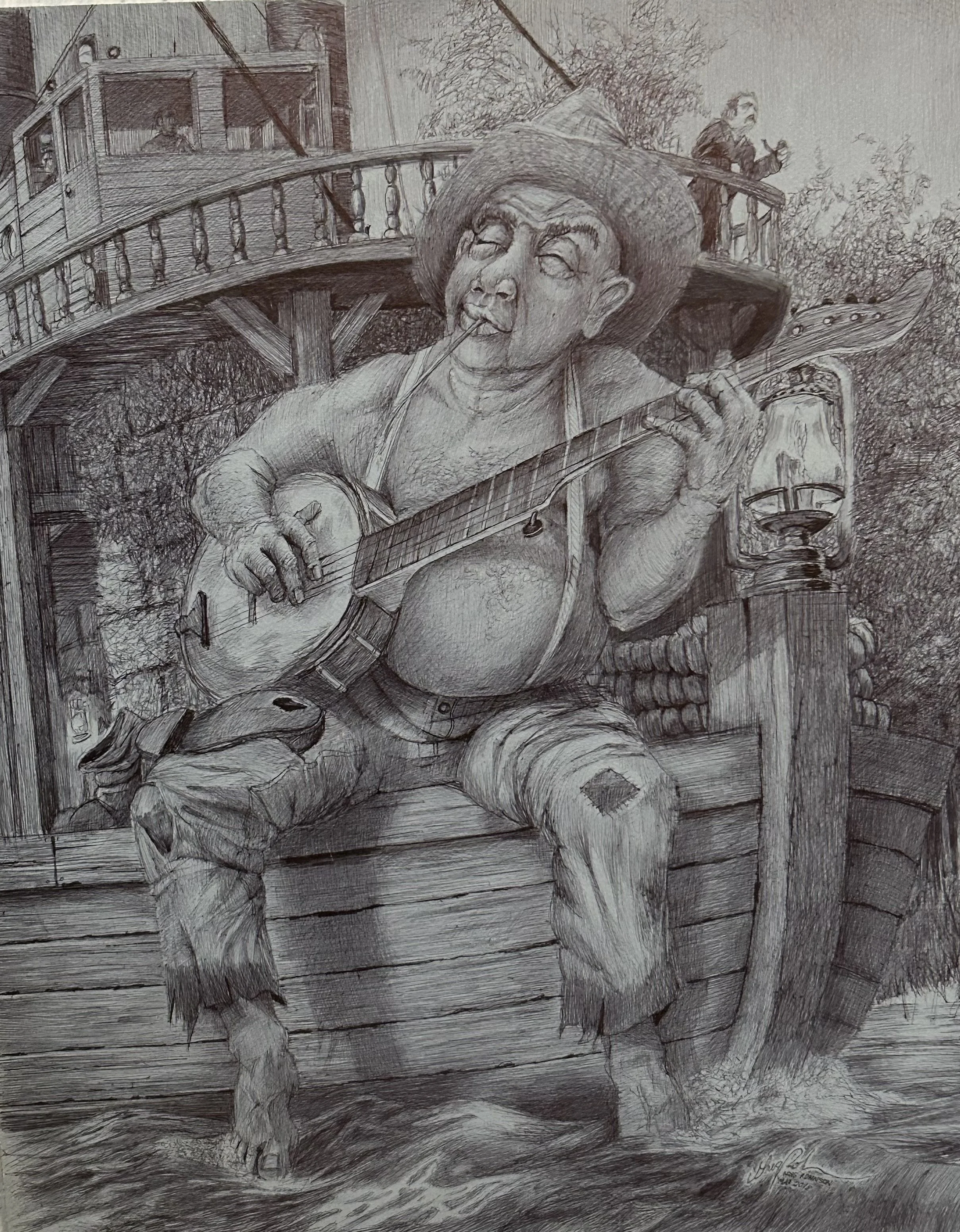 "Riverview with the blues" - Ink - 16x20