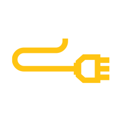 Yellow power plug icon representing electrical services provided by skilled trades professionals.