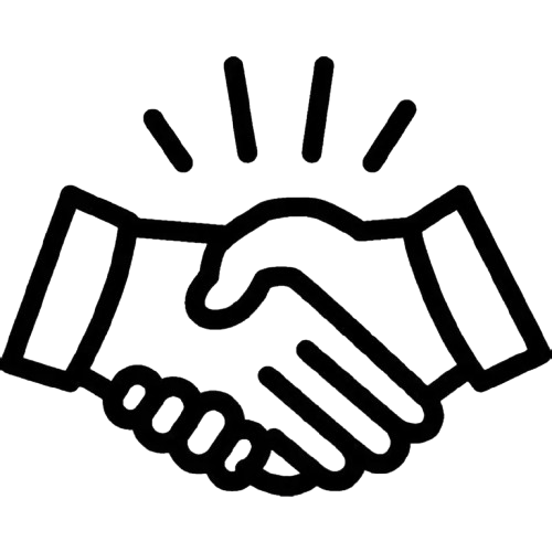 Line drawing of a handshake with three lines above it indicating emphasis or importance.