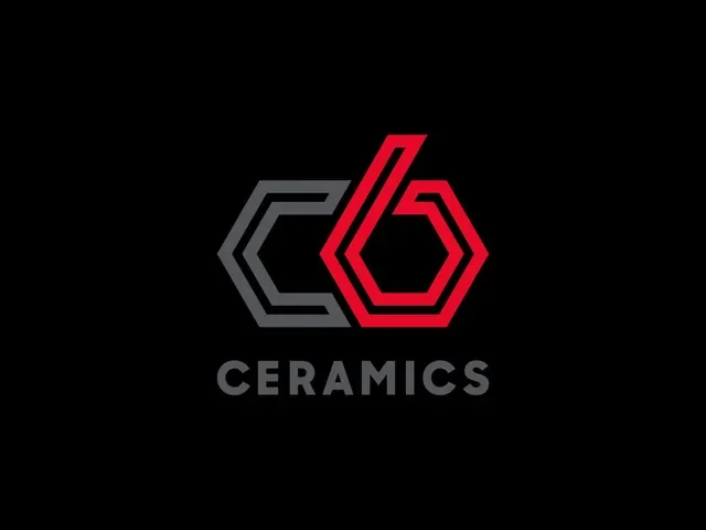 C6 Ceramics with the C6 in a hexagonal geometric shape with the word ceramics in normal text below. the 6 of "C6" is red