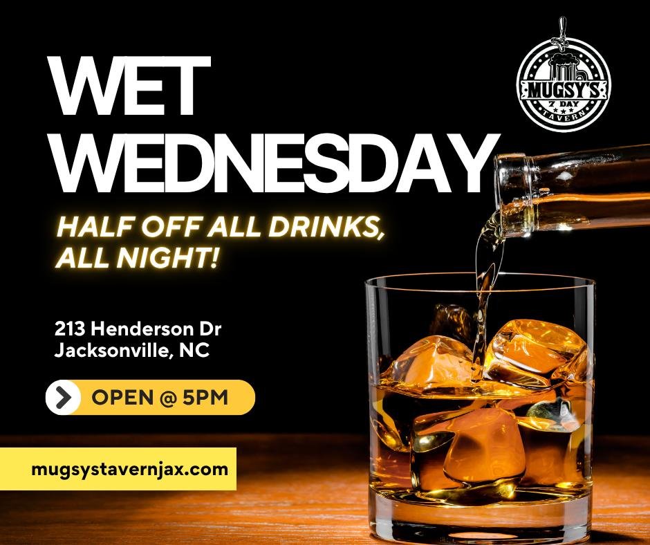It’s WET WEDNESDAY and we’re pouring it up! 💦🍹
All drinks are HALF OFF all night long—yes, you read that right. Come thirsty and leave happy! 🥂
📷 Come hang with us, Open at 5pm!
213 Henderson Dr Jacksonville, NC
#WednesdaysAtM