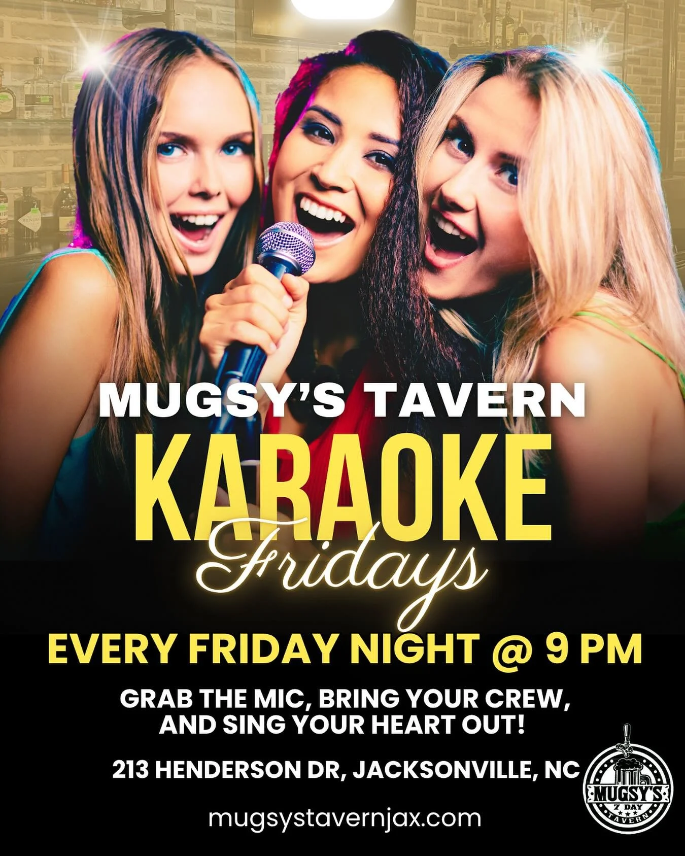 🎤 Friday Night Karaoke
🎶
Grab the mic, hit the stage, and show off those vocals — or just come cheer (and laugh) with your crew! 🍻
🔥 Drink specials • Great vibes • No judgment — just good times!