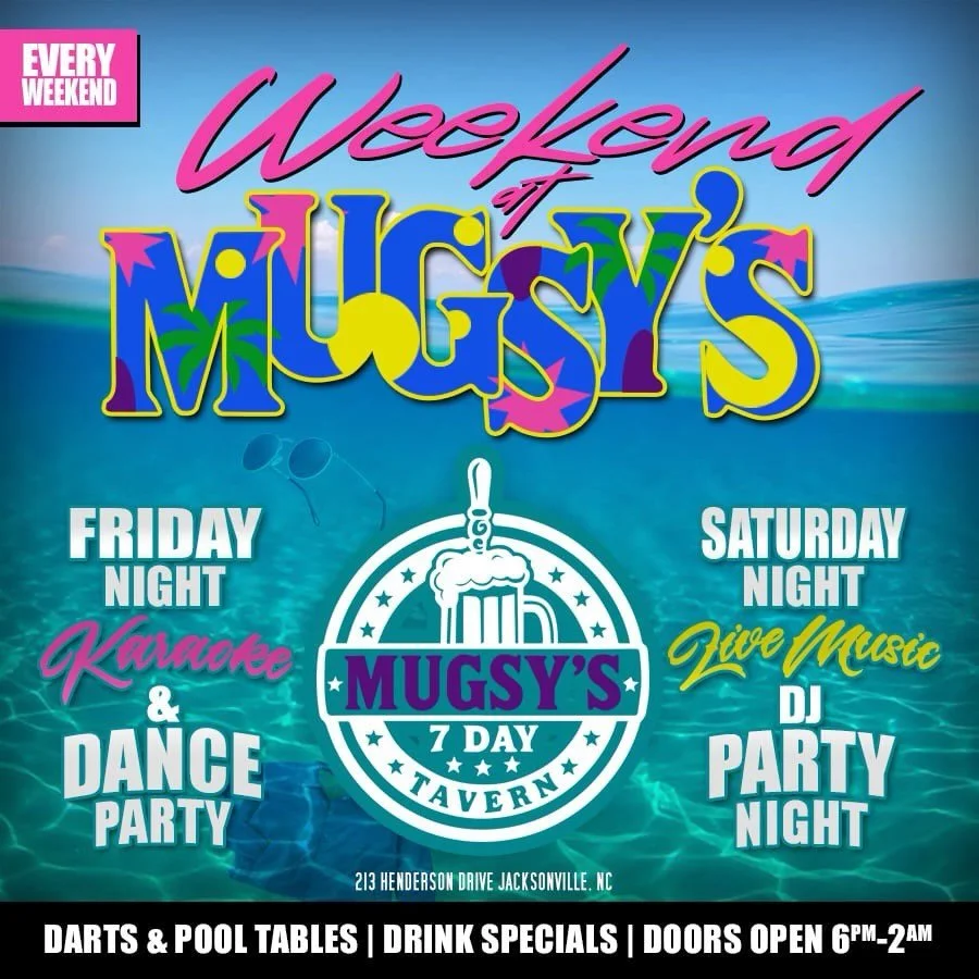 🎤 Friday Night Karaoke
🎧 Saturday Night Live DJ
It&rsquo;s a Mugsy&rsquo;s Weekend&mdash;where the party and the fun doesn&rsquo;t stop.
Open 6pm&ndash;2am  213 Henderson Dr
