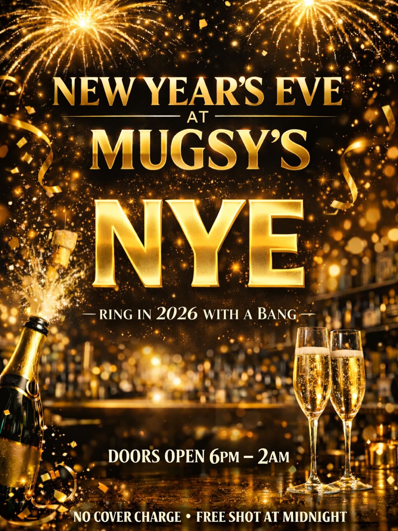 Let&rsquo;s move into the New Year together at Mugsys&hellip;.Good friends, great company, and cold drinks!! Start the year off at your favorite watering hole, FREE Shots at midnight for everyone!!