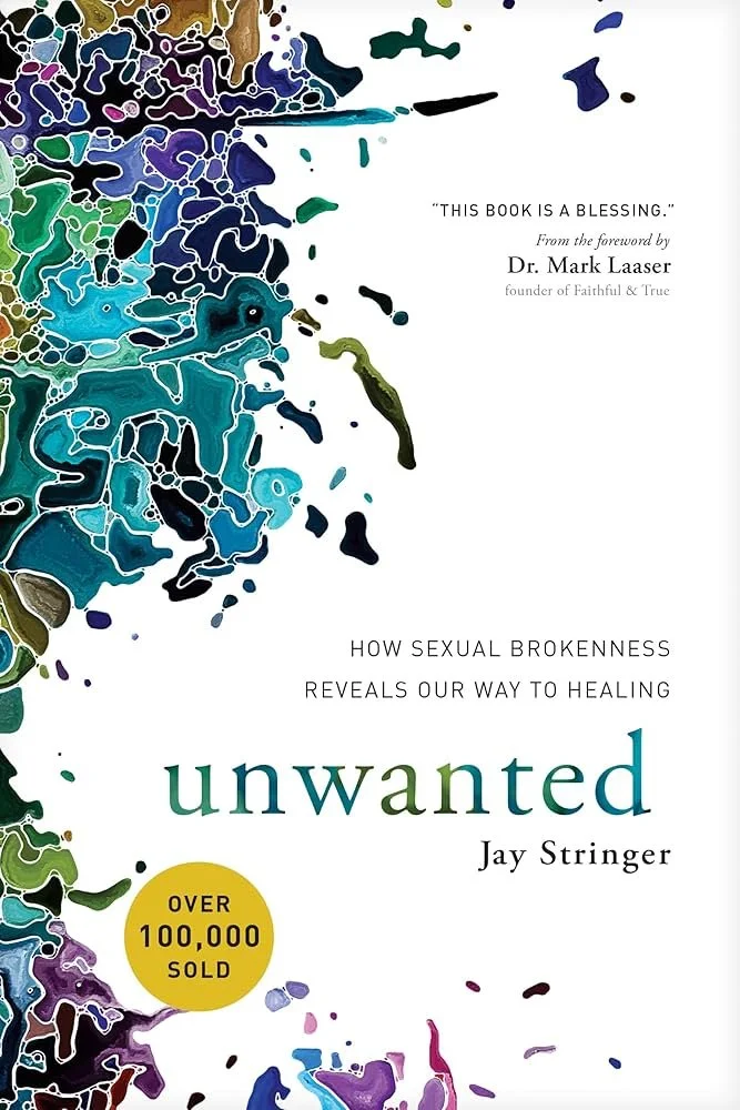 Book cover of 'Unwanted' by Jay Stringer, with colorful abstract patterns on the left and text on the right that includes quotes and titles.