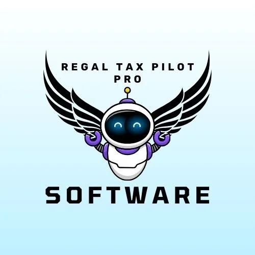 Graphic with a robot with wings and the words "REGAL TAX PILOT PRO" above it.
