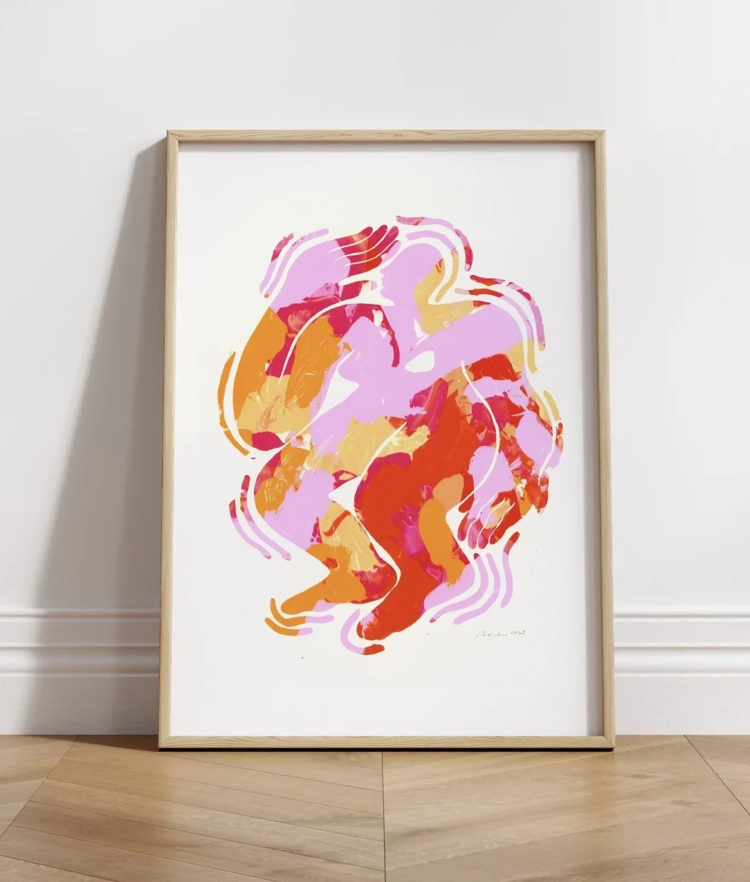 Sunset Dance print shown in wood frame.