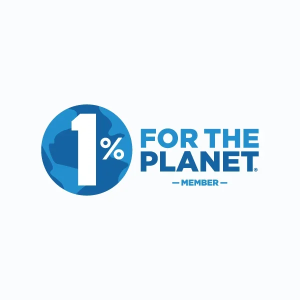 1% For the Planet logo featuring a blue globe with a white number '1' and a percentage symbol, alongside the text 'For the Planet Member' in blue.
