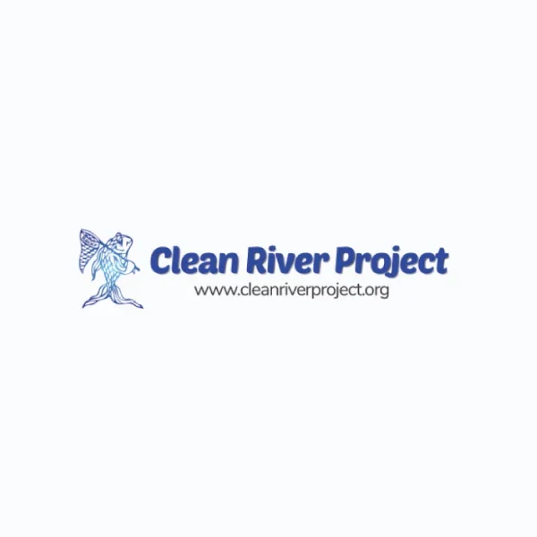 Clean River Project logo with a fish illustration and website URL.