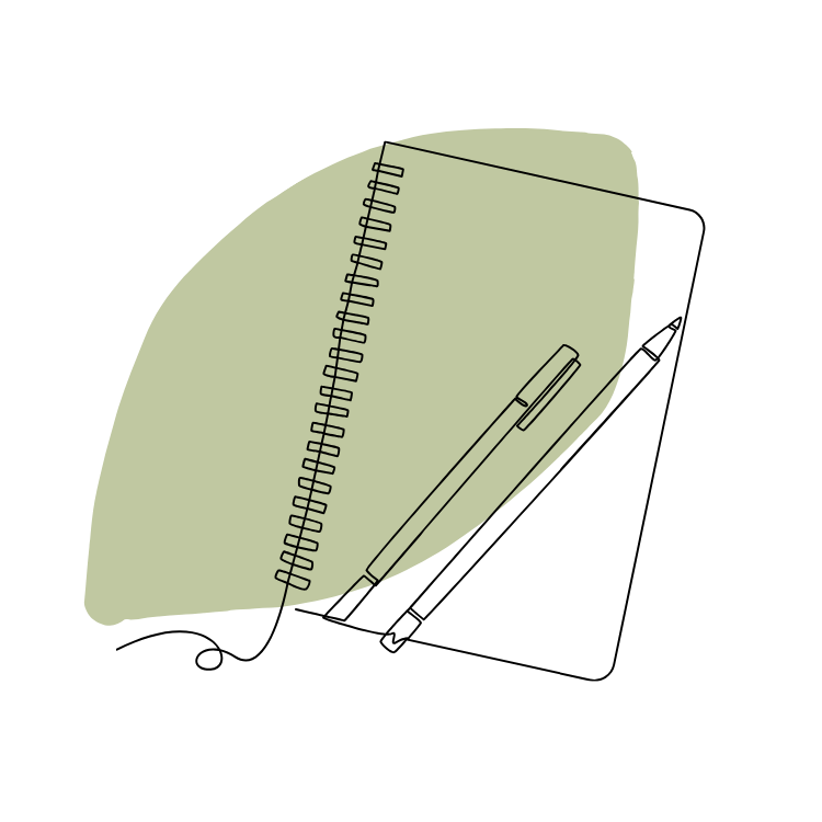 A stylized illustration of a computer mouse with a notepad and pen placed on it.