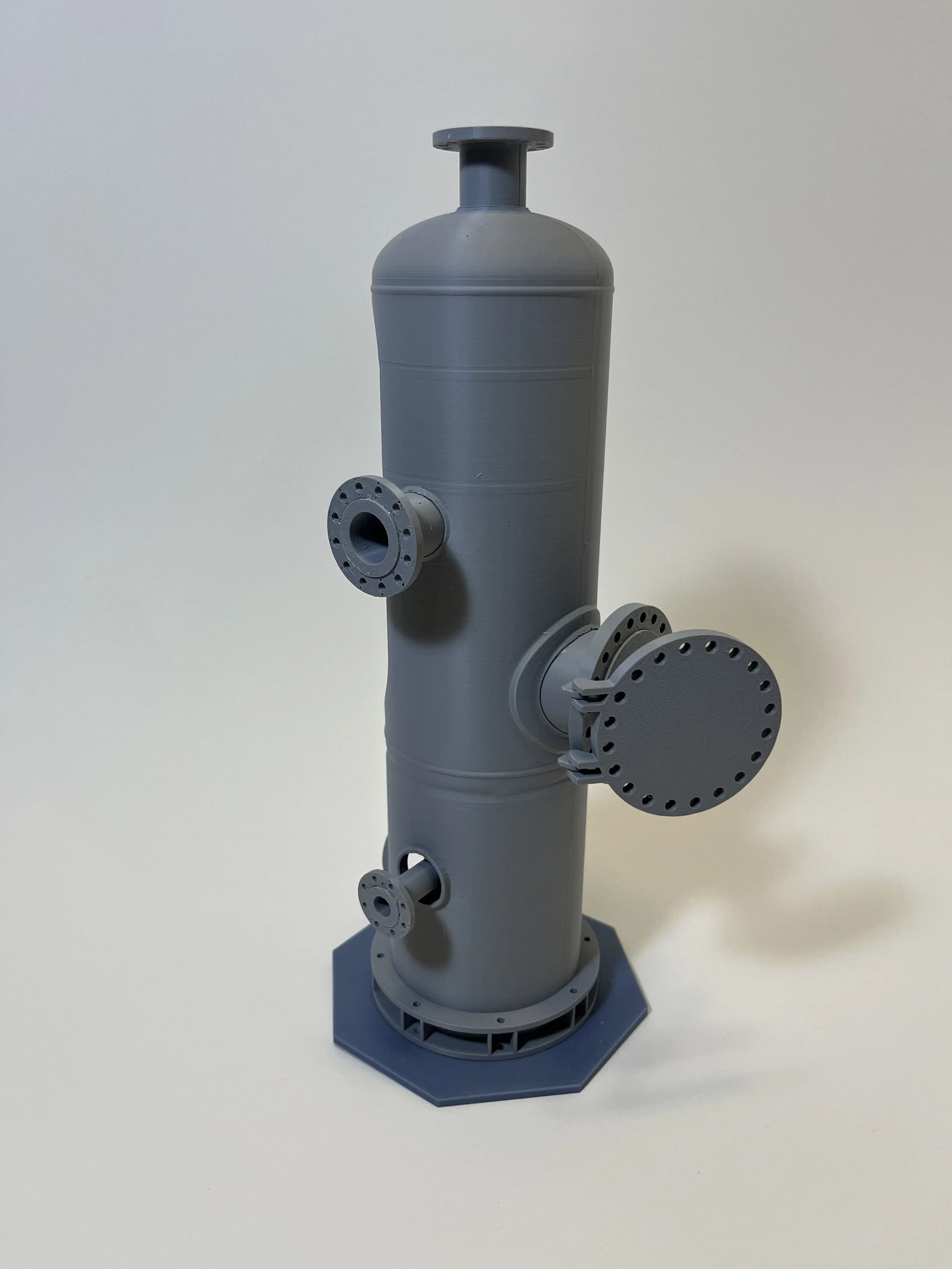 3D printed model of a vertical fuel gas KO drum type ASME pressure vessel
