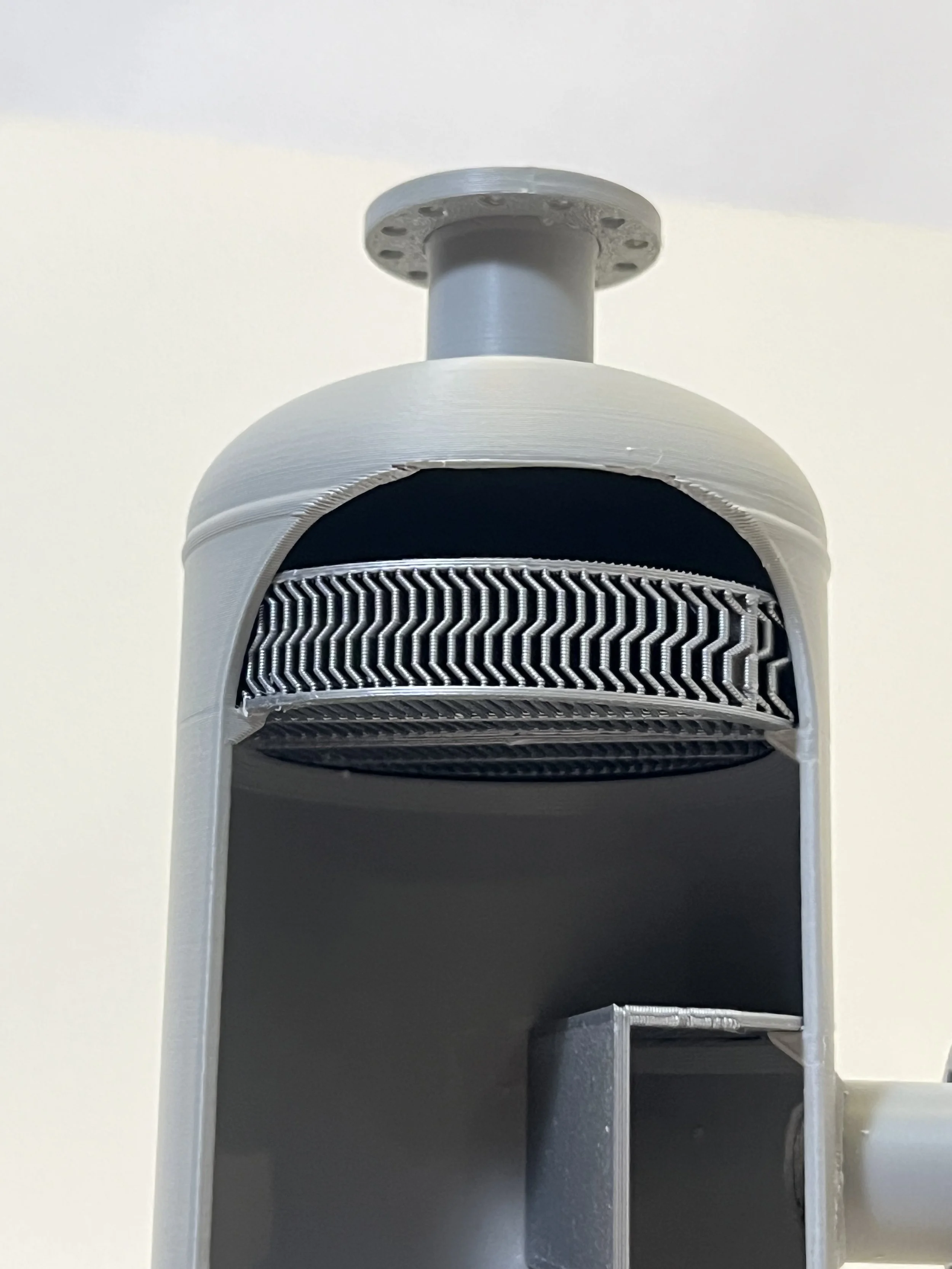 3D printed model of a vertical fuel gas KO drum type ASME pressure vessel