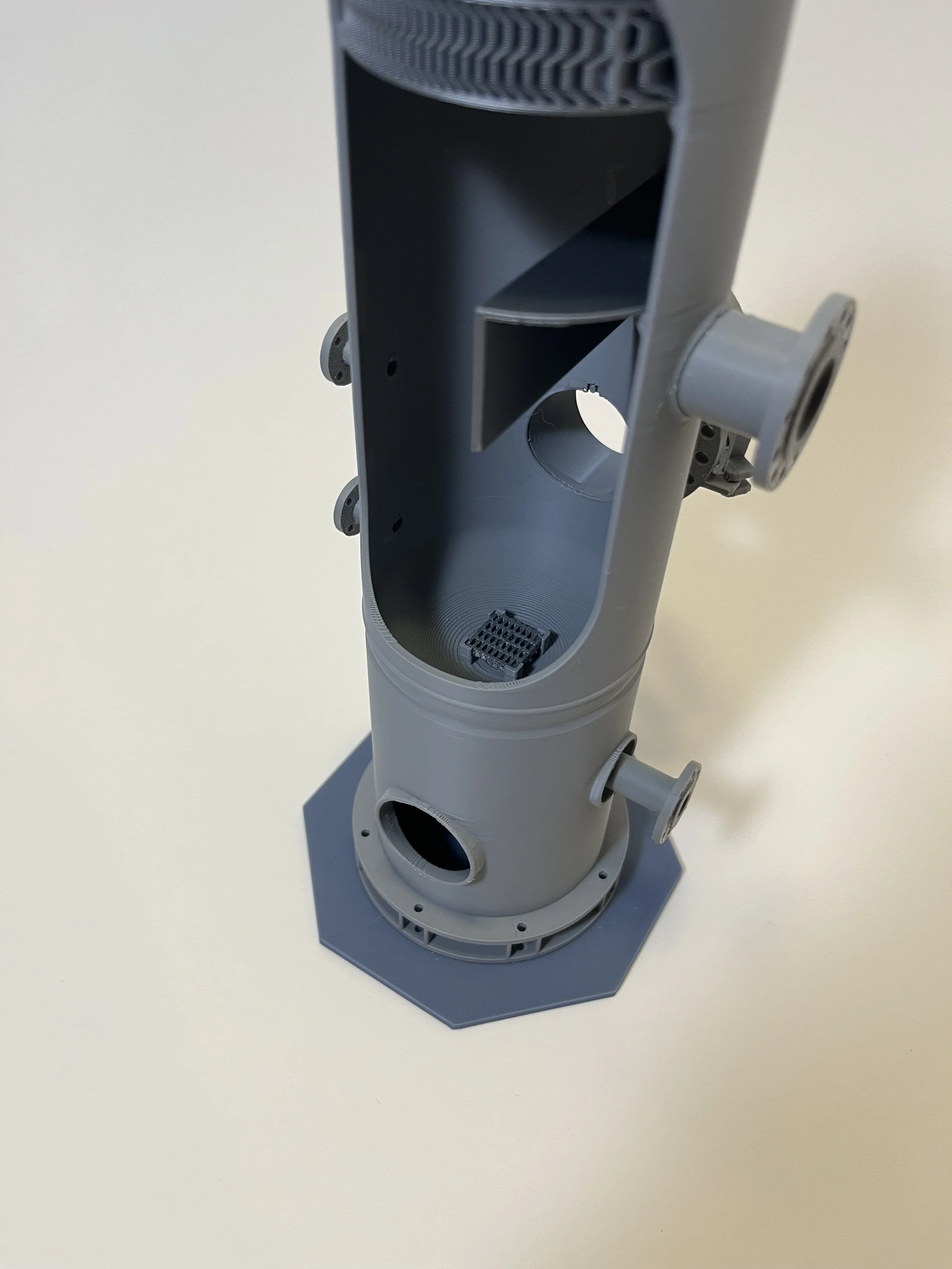 3D printed model of a vertical fuel gas KO drum type ASME pressure vessel