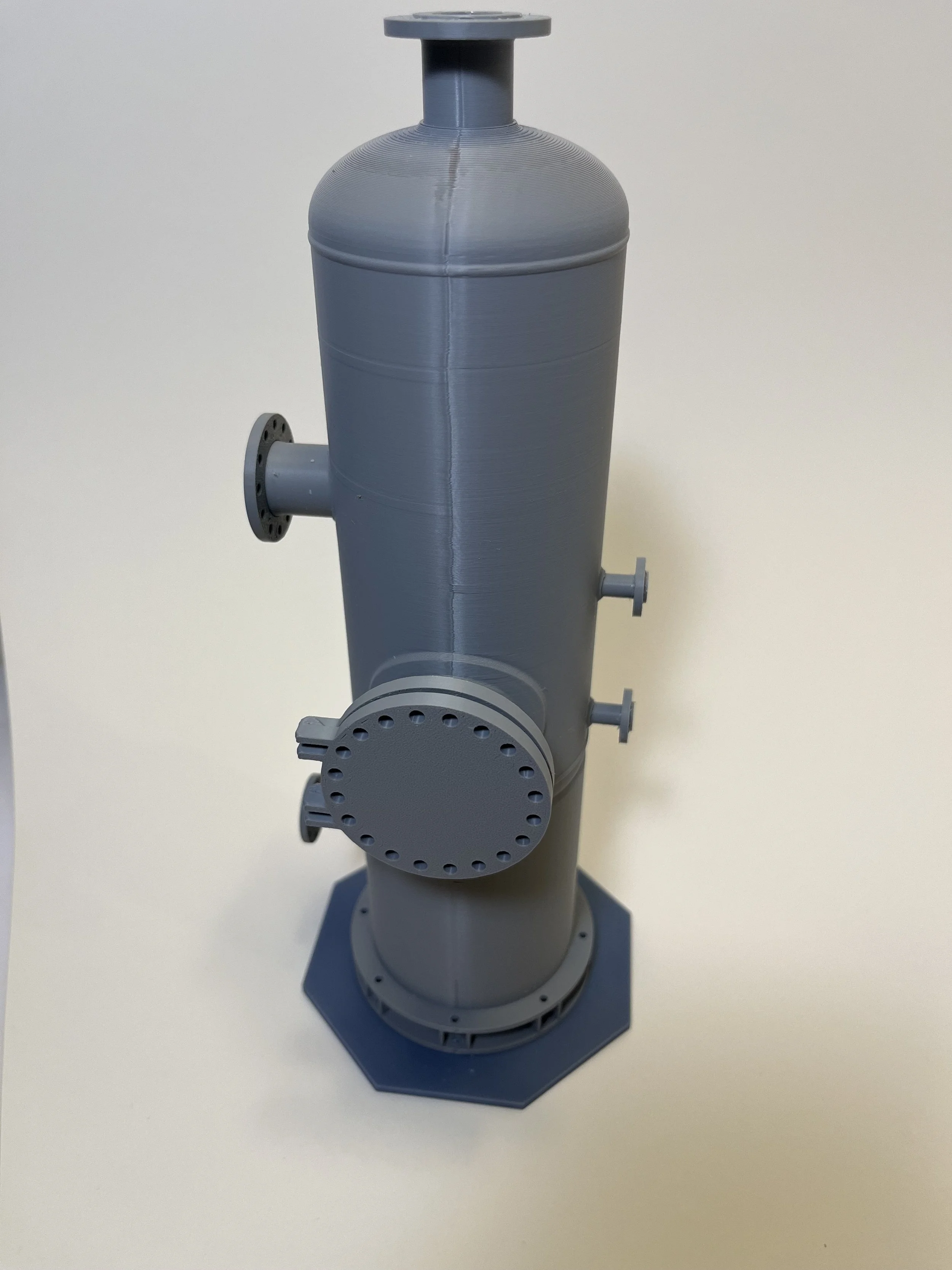 3D printed model of a vertical fuel gas KO drum type ASME pressure vessel