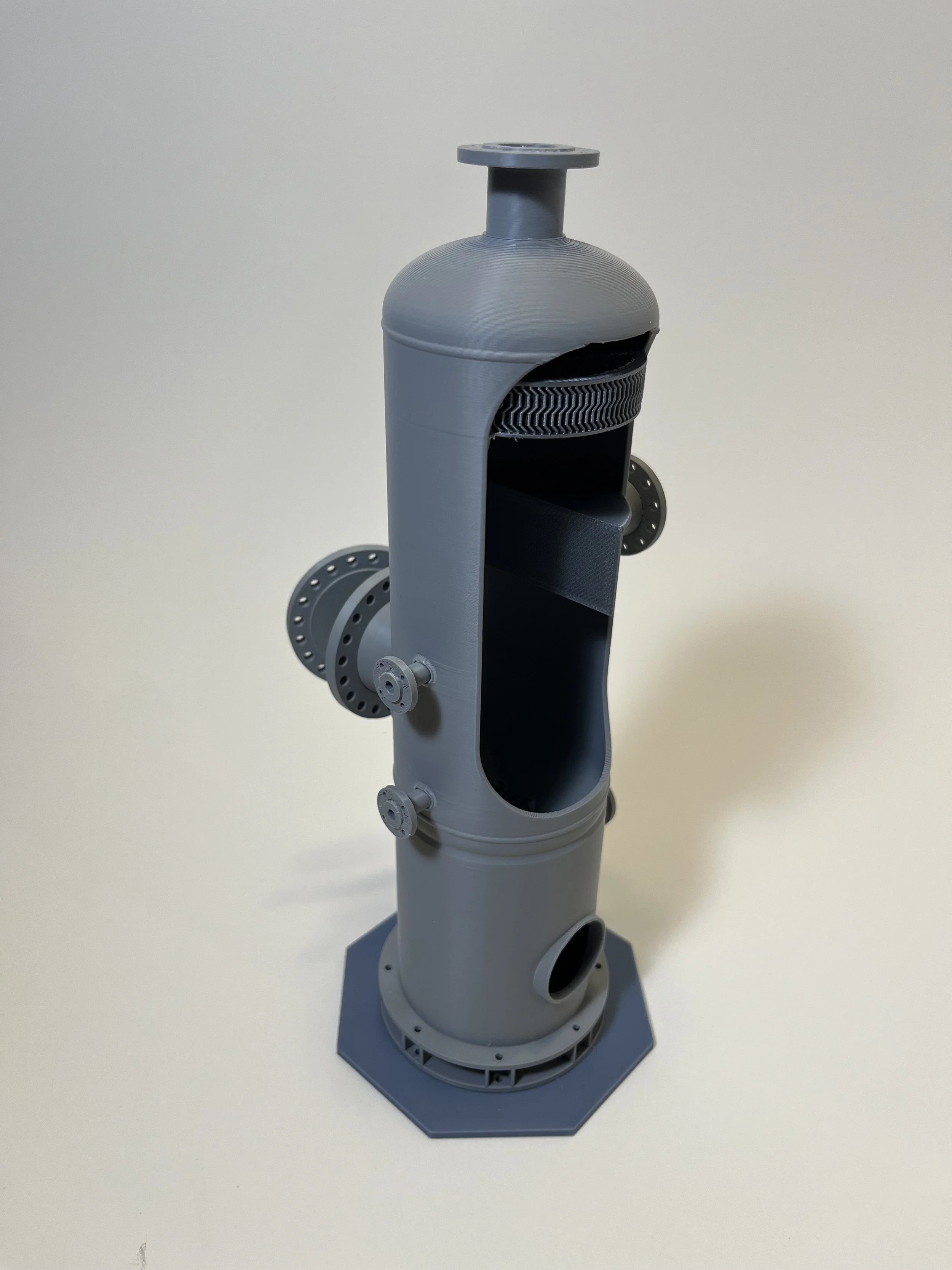 3D printed model of a vertical fuel gas KO drum type ASME pressure vessel