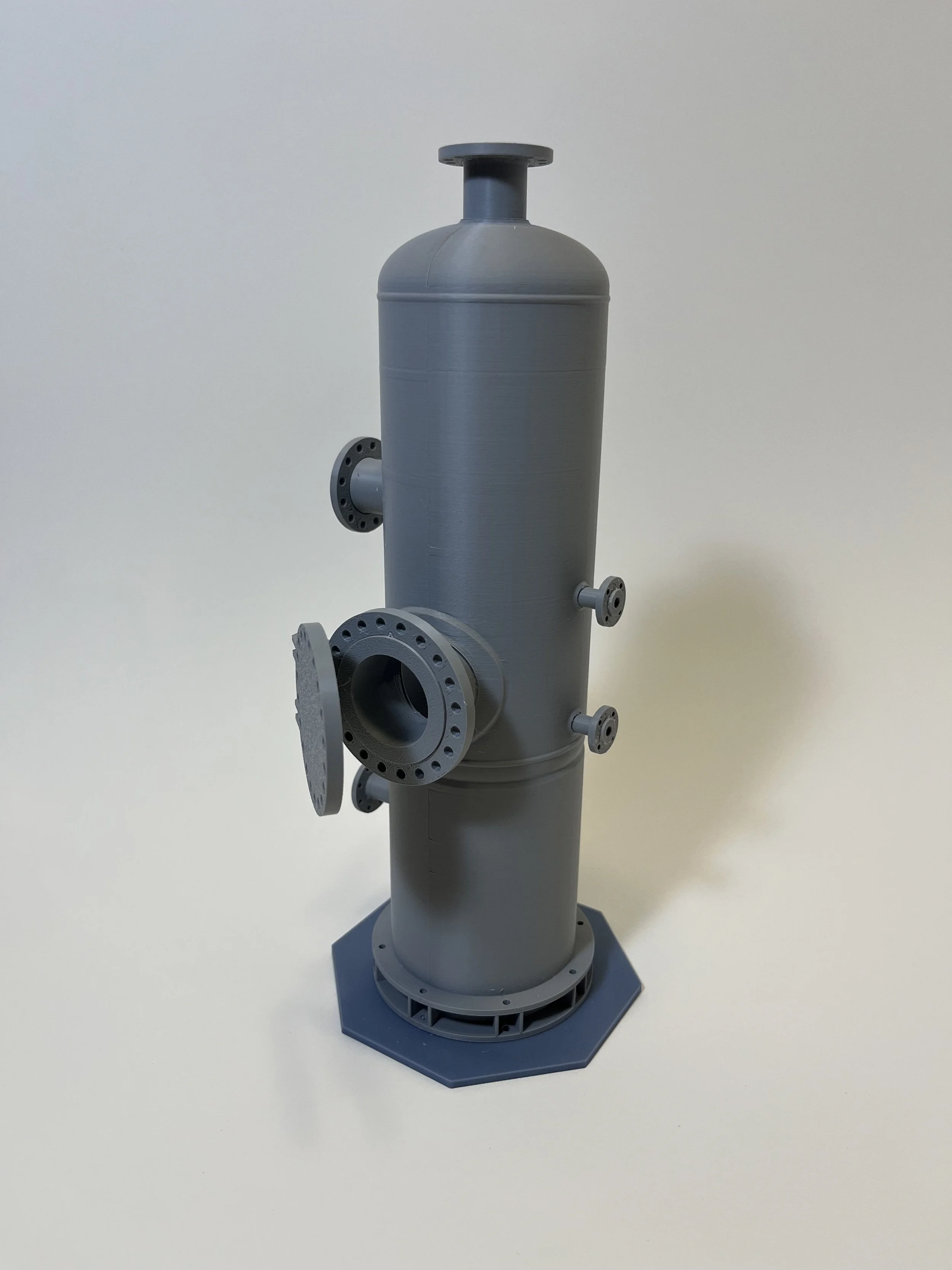 3D printed model of a vertical fuel gas KO drum type ASME pressure vessel