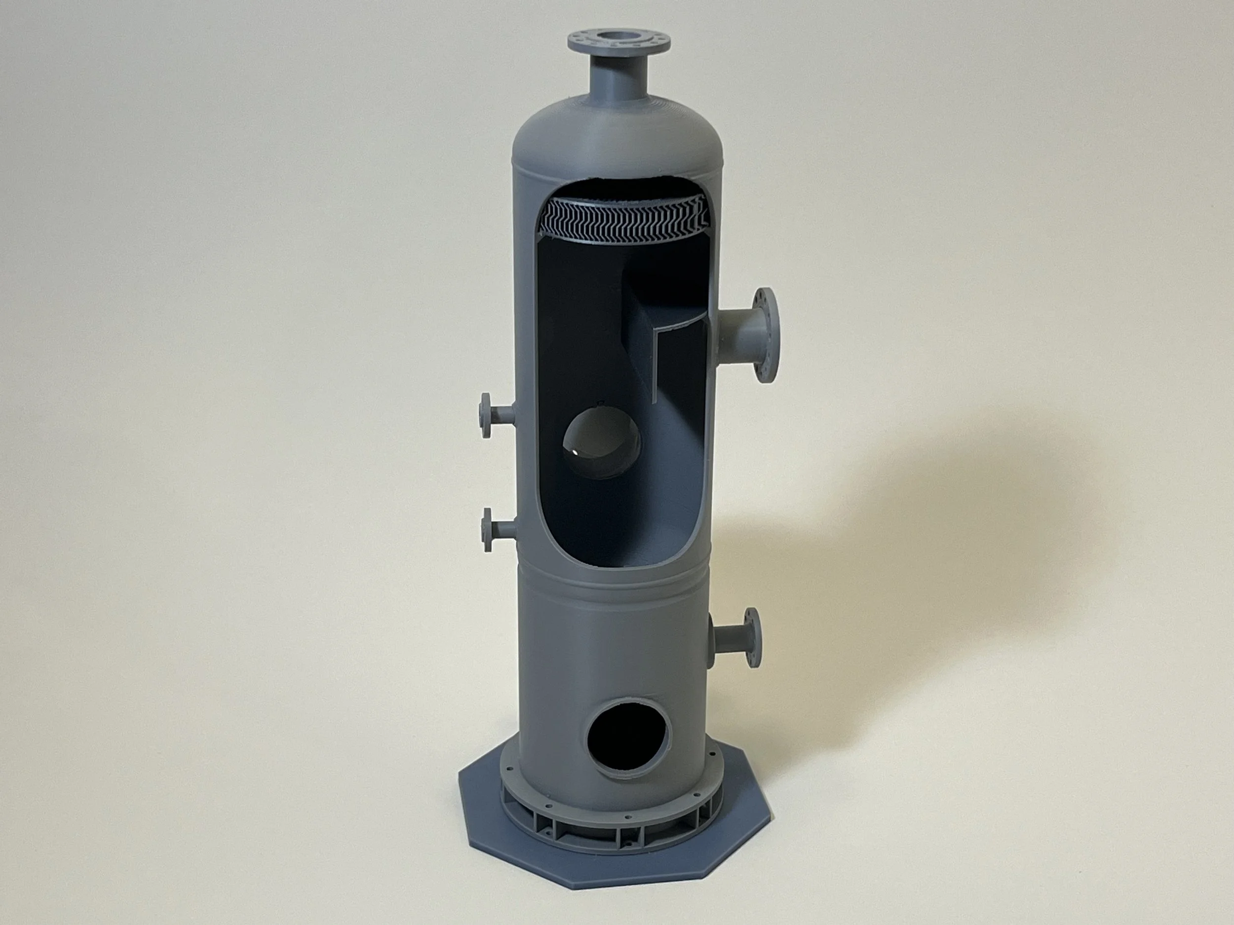 3D printed model of a vertical fuel gas KO drum type ASME pressure vessel