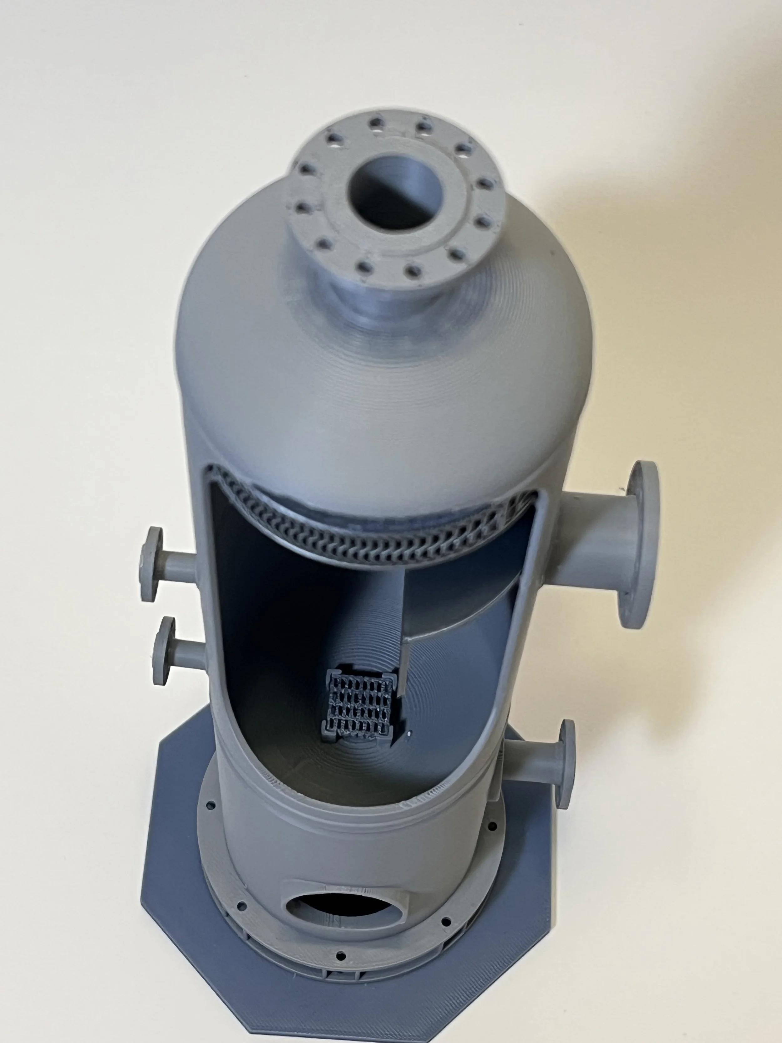 3D printed model of a vertical fuel gas KO drum type ASME pressure vessel