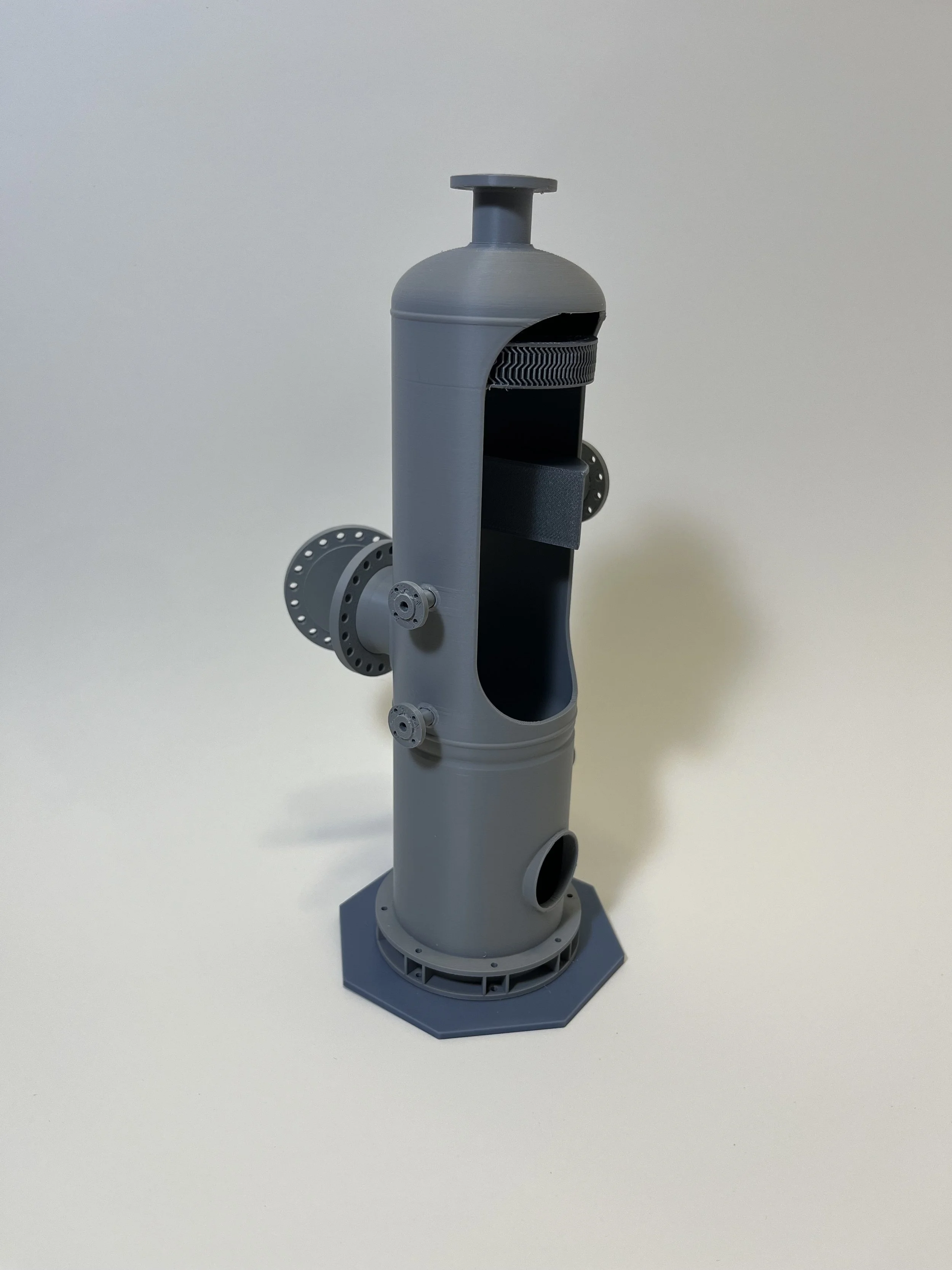 3D printed model of a vertical fuel gas KO drum type ASME pressure vessel