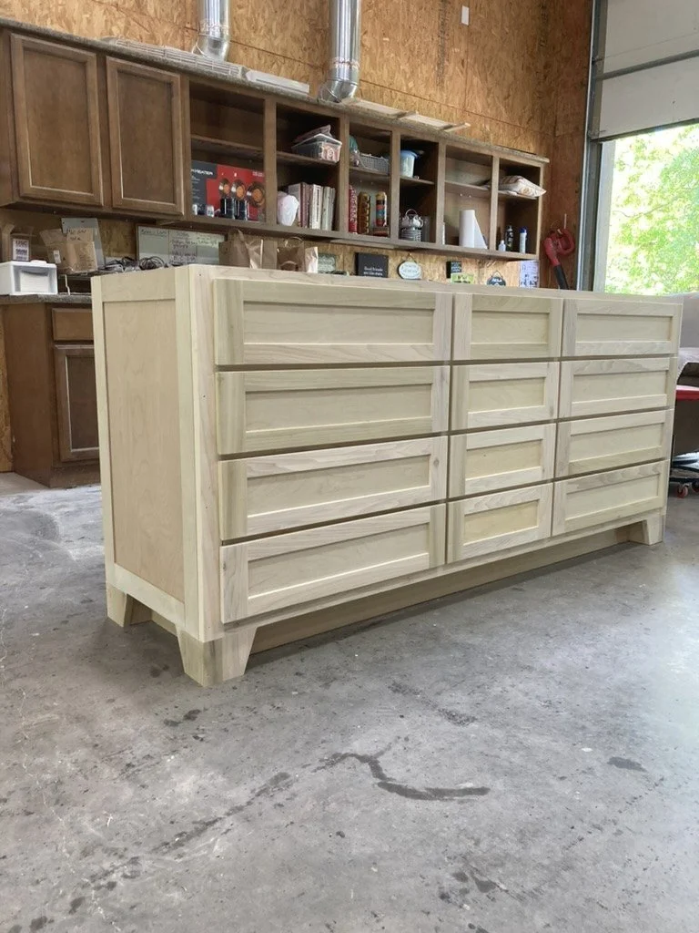 Custom kitchen island cabinet being built in the shop
