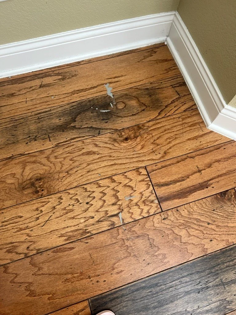 Close-up of hand-scraped hardwood planks