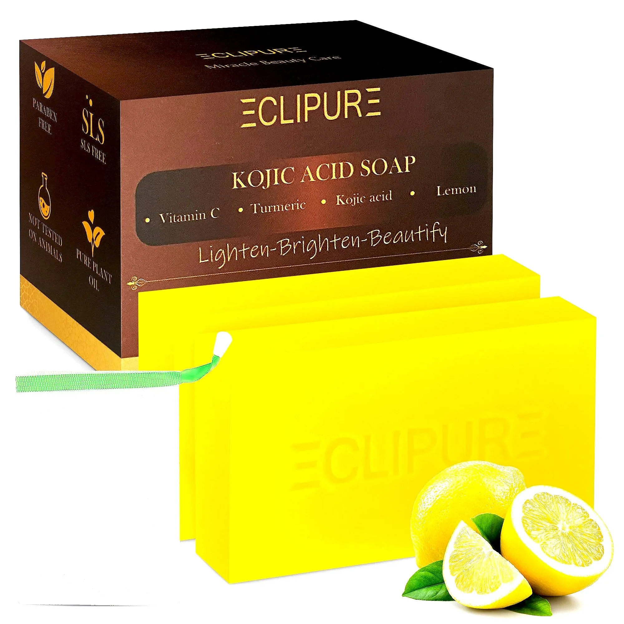ECLIPURE™ Kojic Acid Brightening Soap – 200g (2 Bars) | Vitamin C, Turmeric, Retinol & Hyaluronic Acid