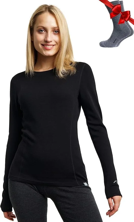 SAVE 29% - Merino.tech Merino Wool Base Layer Women Midweight Long Sleeve Thermal Shirt Socks (4.5 rating, 3.5k+ reviews)