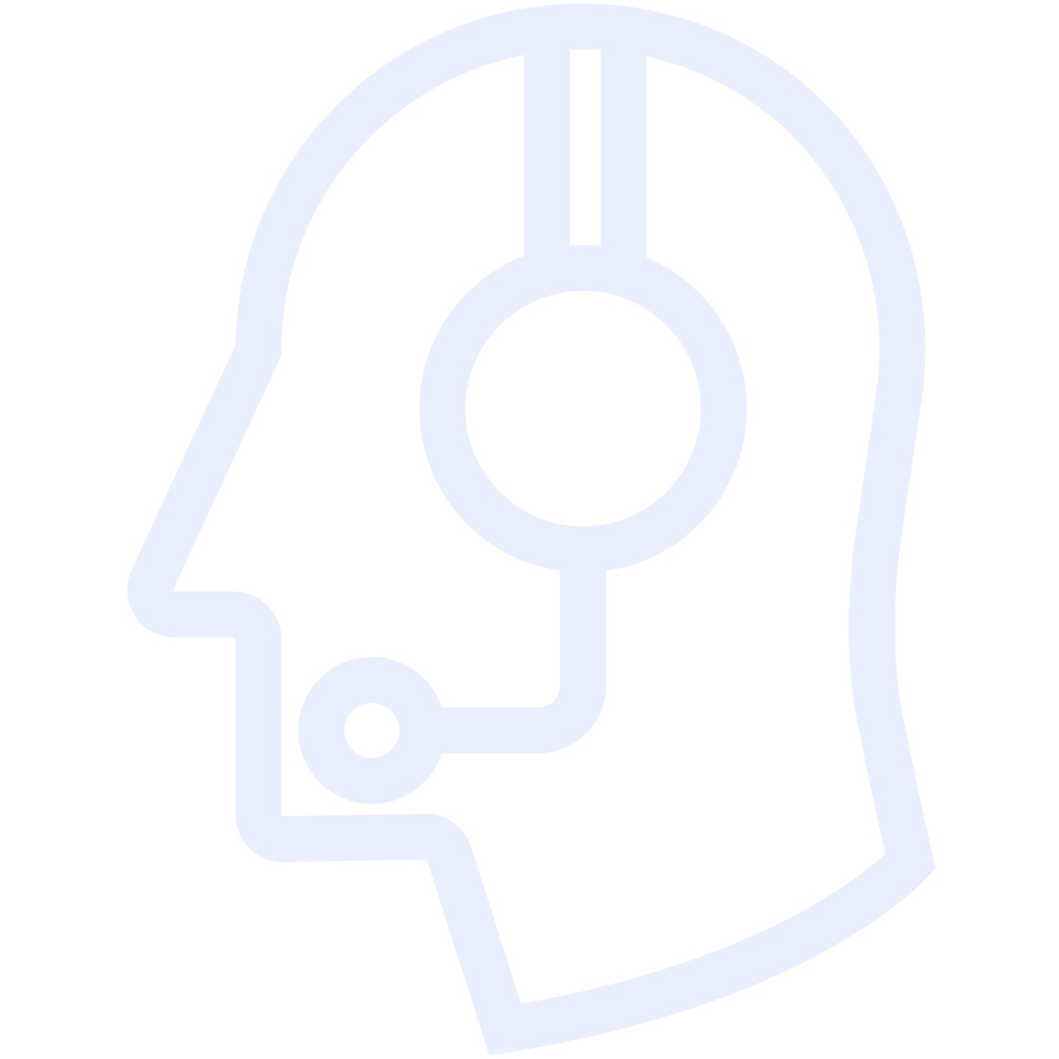 Line drawing of a human head with a headset and circular microphone.
