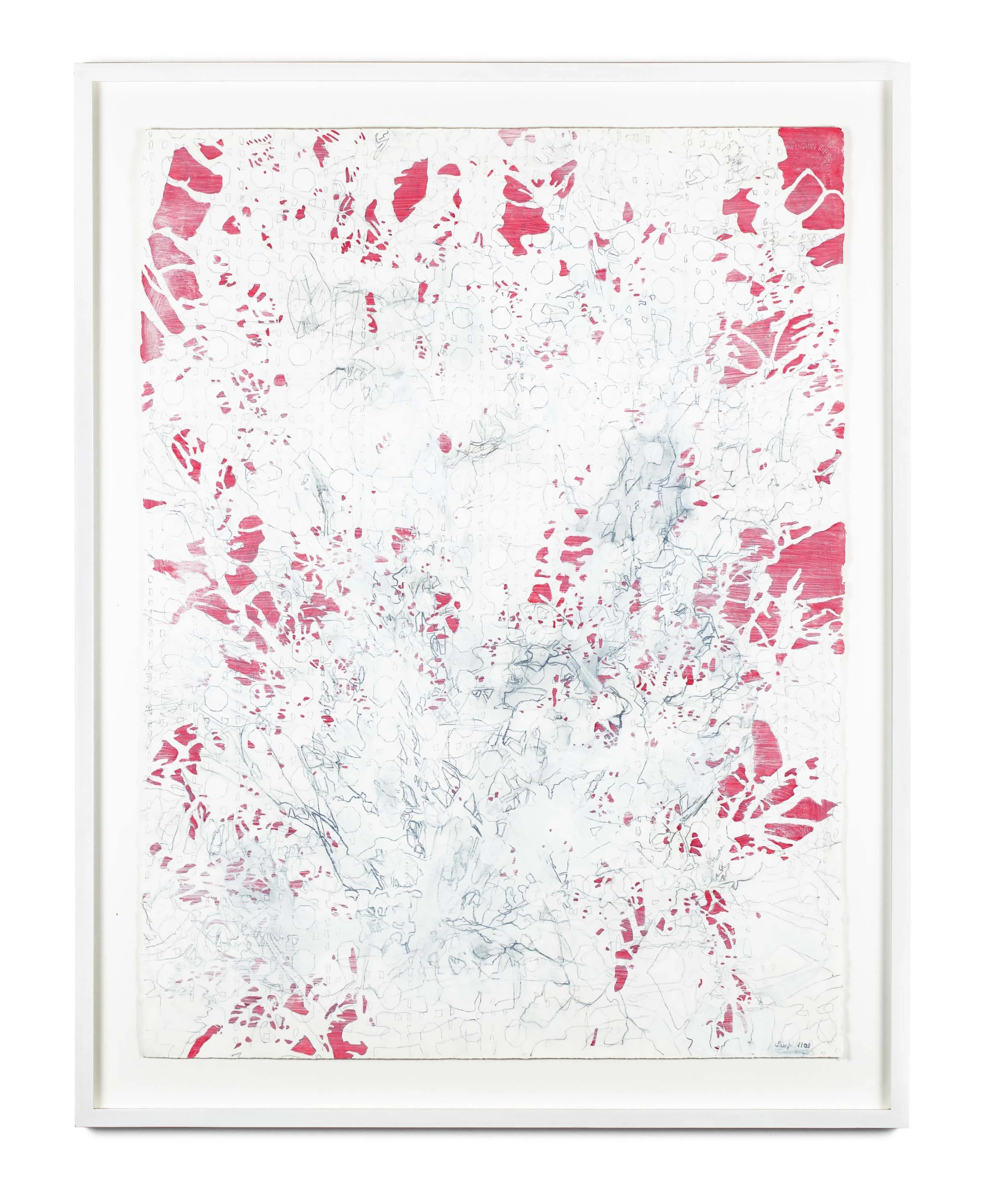 Lara Faroqhi, Red Drawing 06, 2009. Pencil, acrylics, oil on paper, 76 x 56 cm.