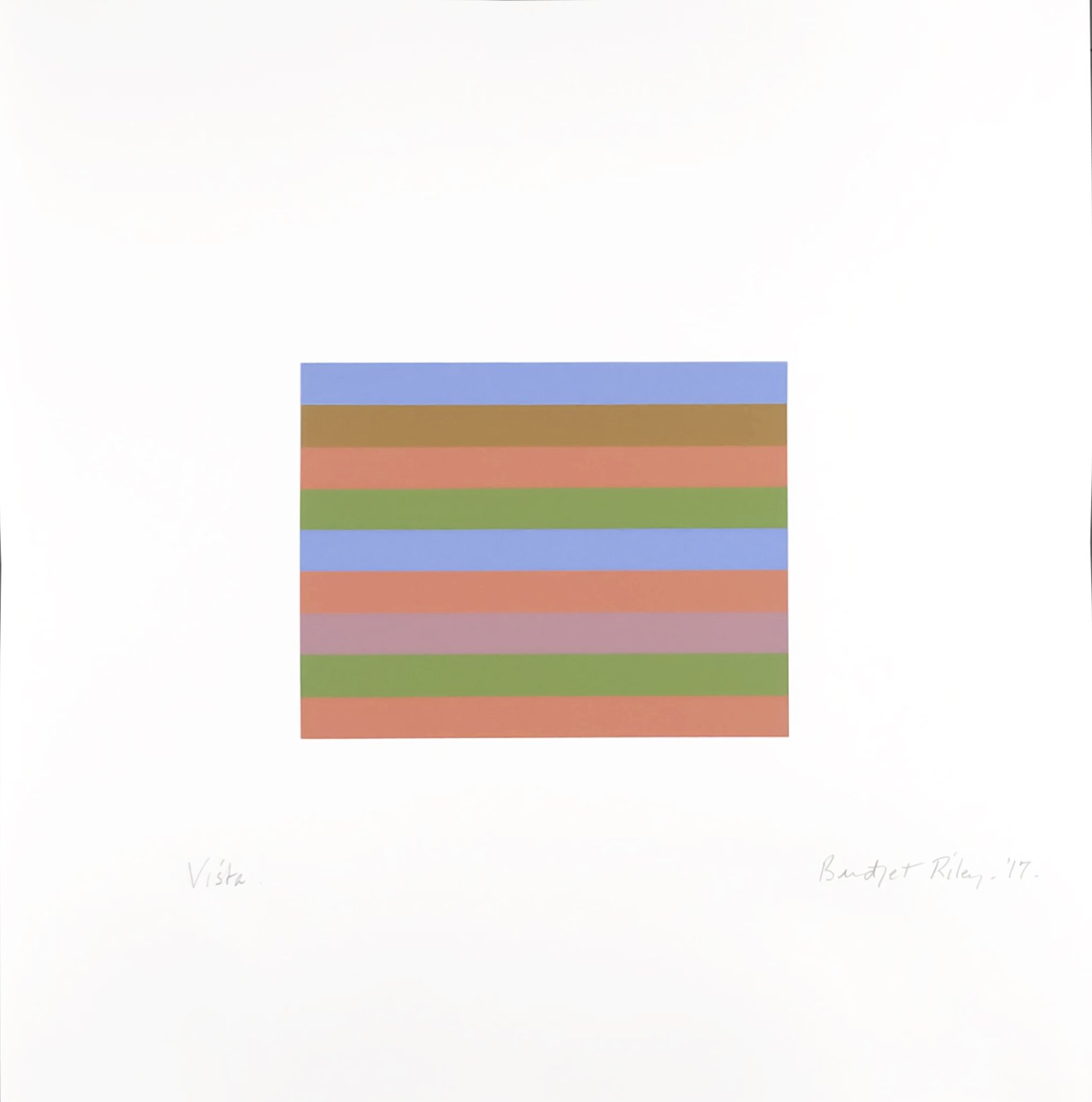 Vista | 2017, Screenprint in 5 colours plus white 
under print on Fabrino 5 paper, Edition of 150 plus 10 AP’s, 40 x 50 cm (sheet), £