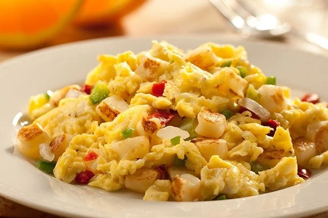 Potato egg cheese scramble