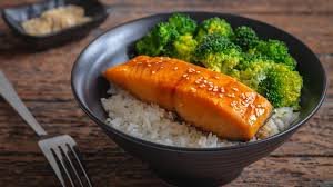 Salmon relish rice broccoli meal