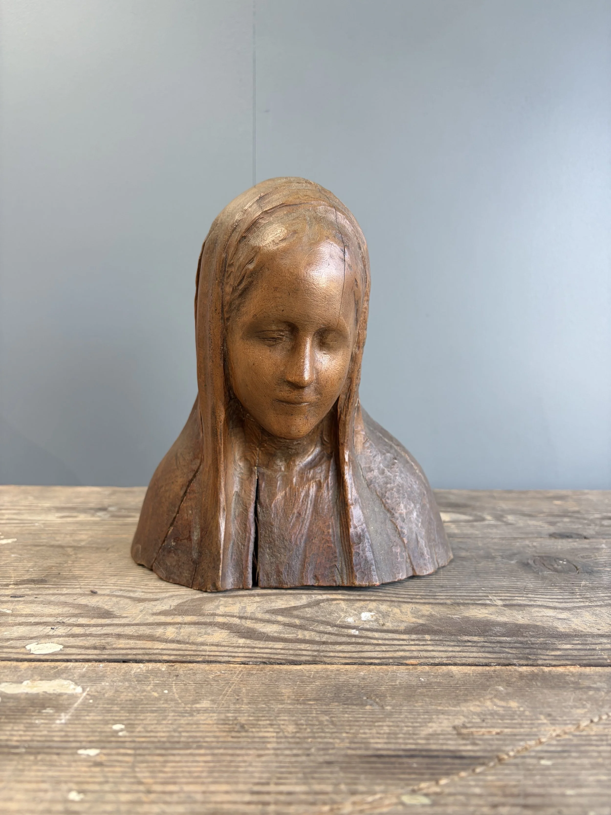 Hand Carved Bust Of The Virgin Mary