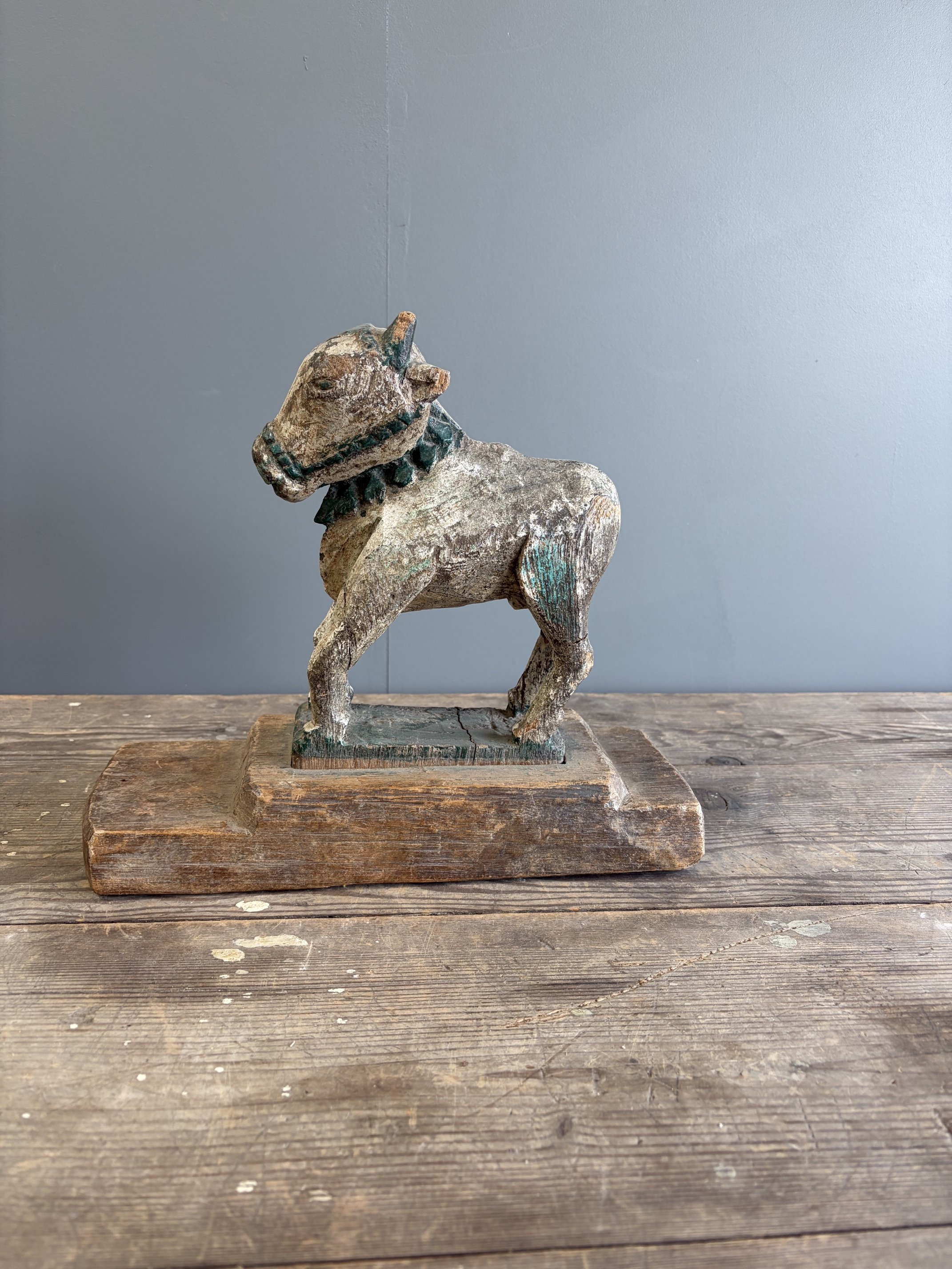Antique Hand Carved Wooden Nandi Bull