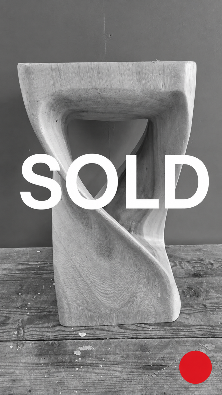 SOLD - Hand-Carved Sold Wood Twist Stool