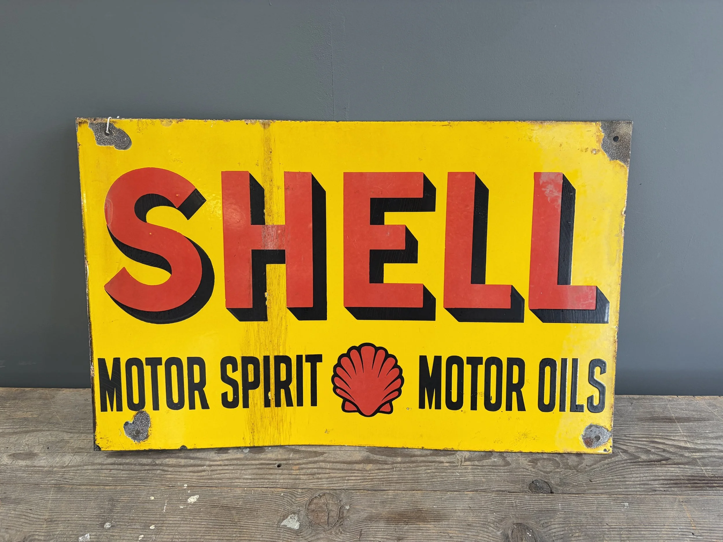 Double Sided SHELL Motor Spirit & Motor Oils Enamel Sign