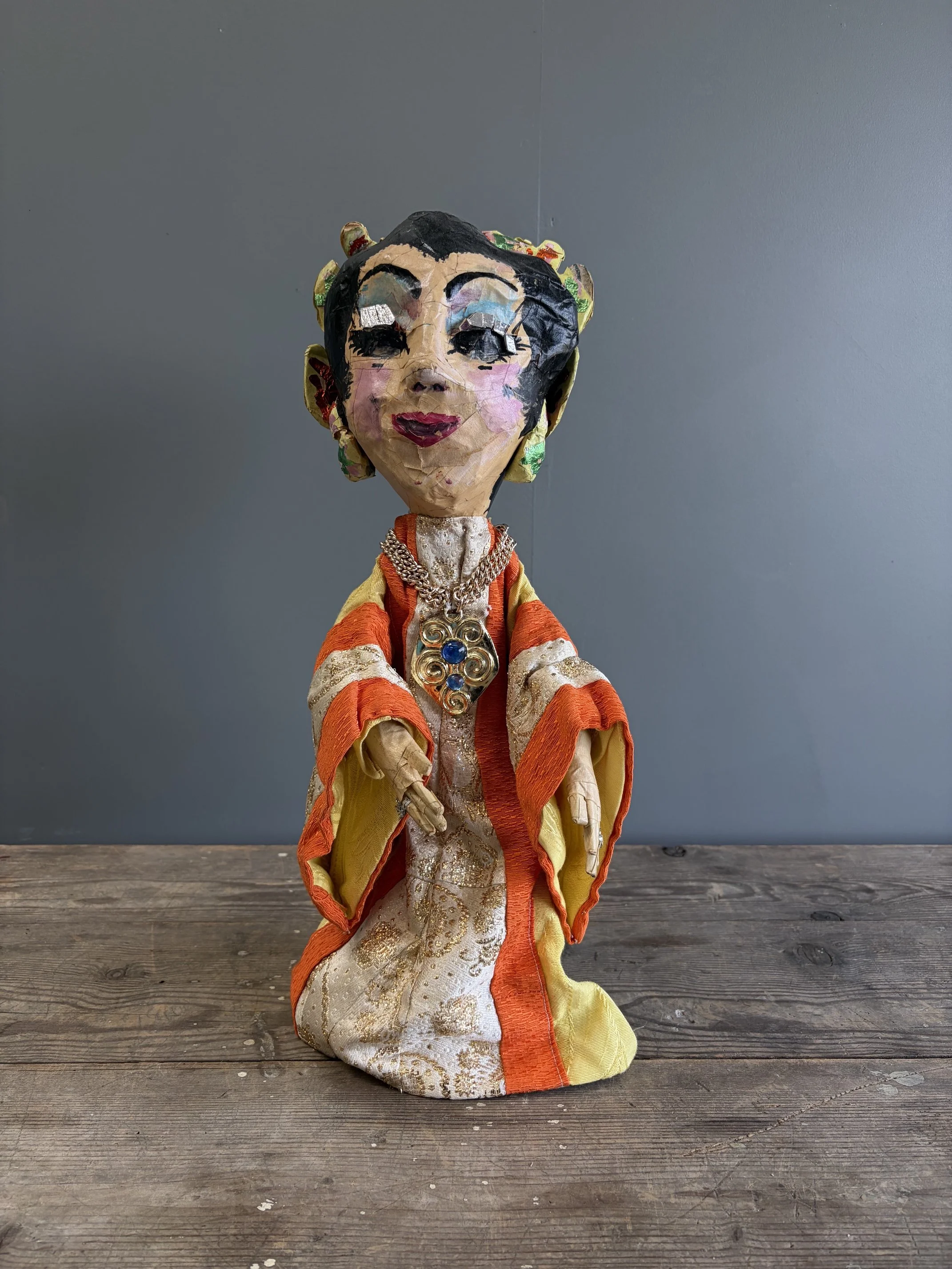 SOLD - Hand Crafted Papier-Máchè Puppet on a Display Stand