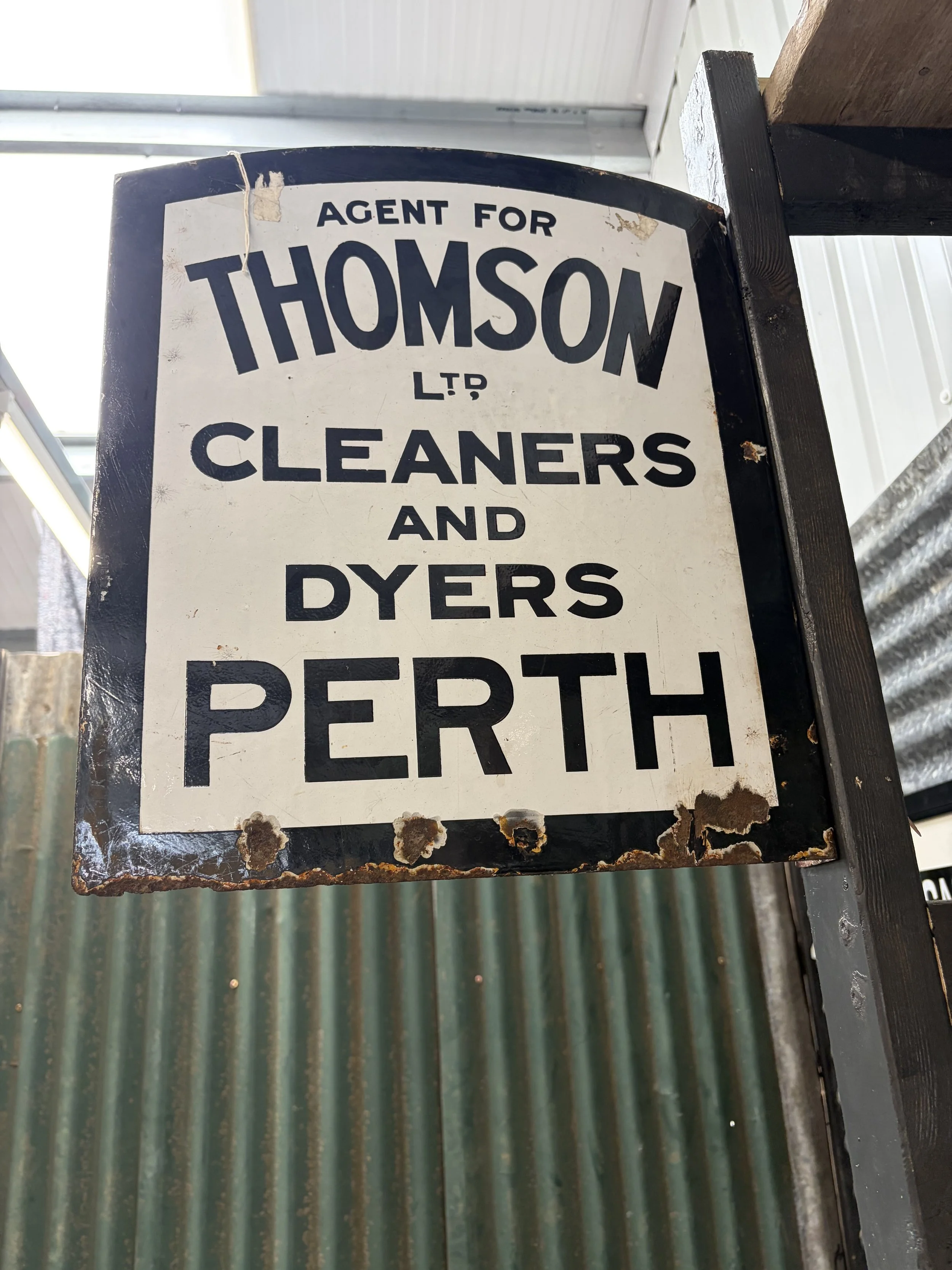 Vintage Enamel Advertising sign for 'Thomson's Dye Works"