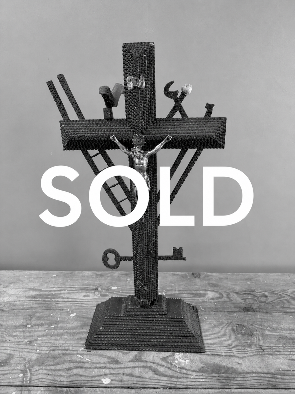 Rare Antique Tramp Art "Arma Christi" Crucifix