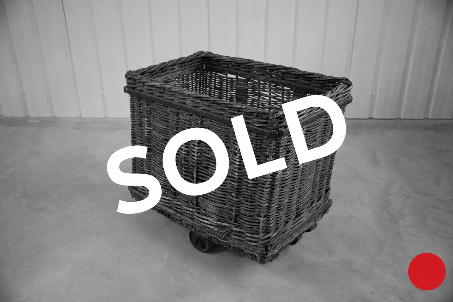 SOLD - Vintage Whicker Basket on Wheels