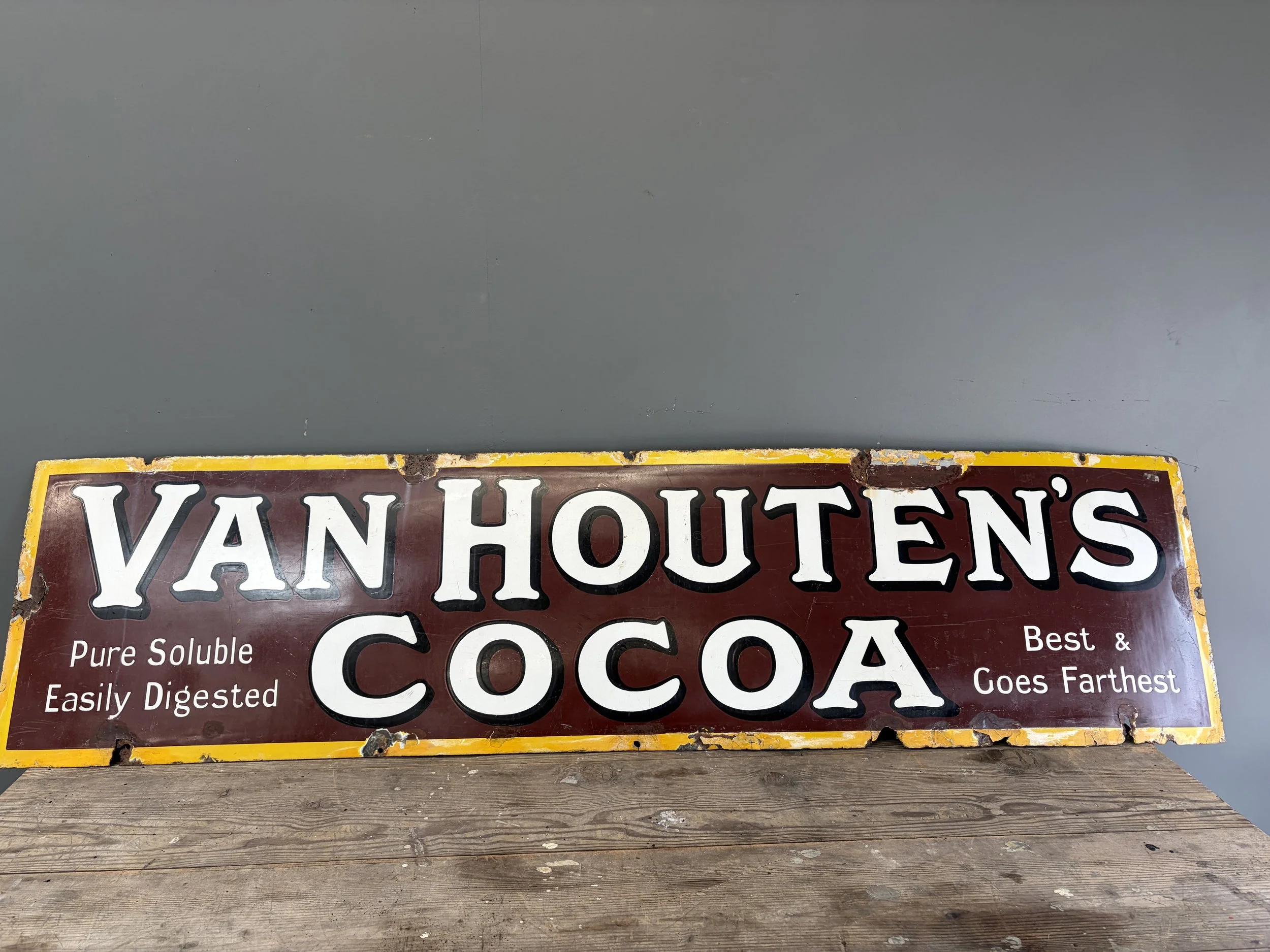 Original Van Houten’s Cocoa Enamel Advertising Sign