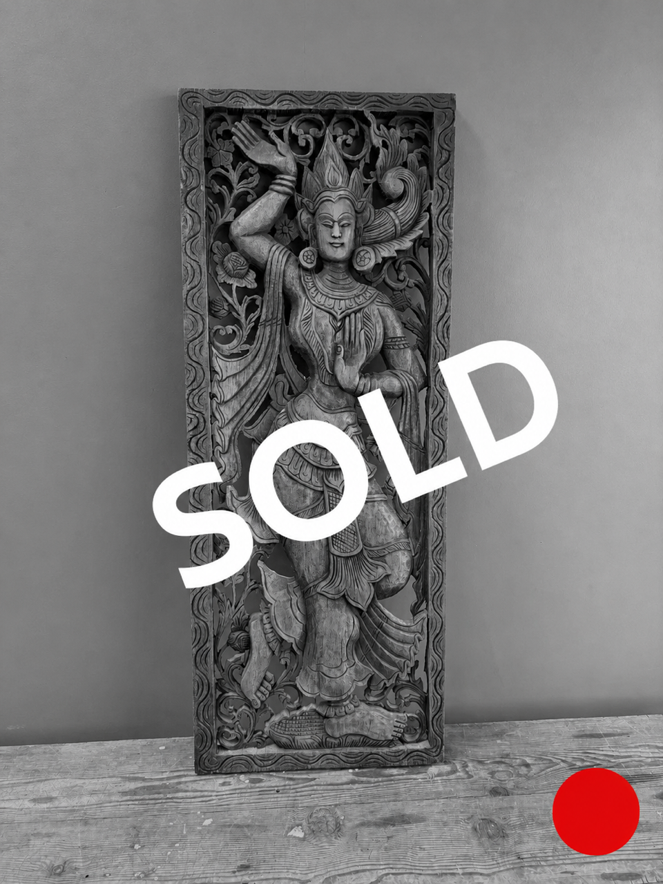 Vintage Hand Carved Balinese Apsara Wooden Wall Panel