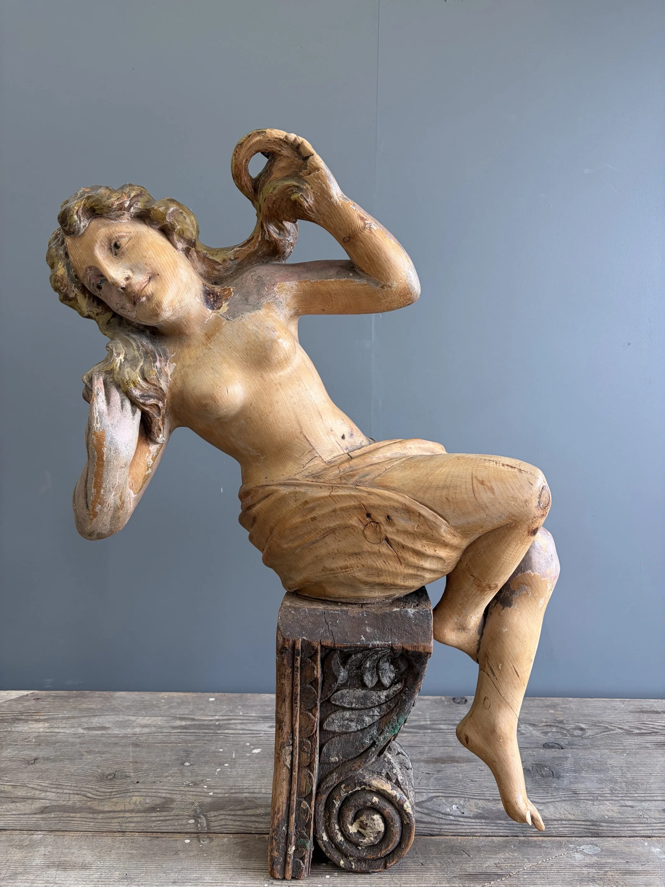 Antique Carnival Carved Wooden Female Figure