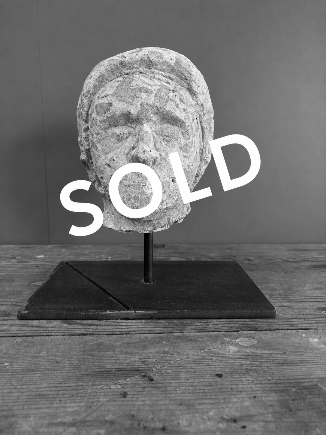 Salvaged Stone Head Sculpture on Custom Metal Stand 