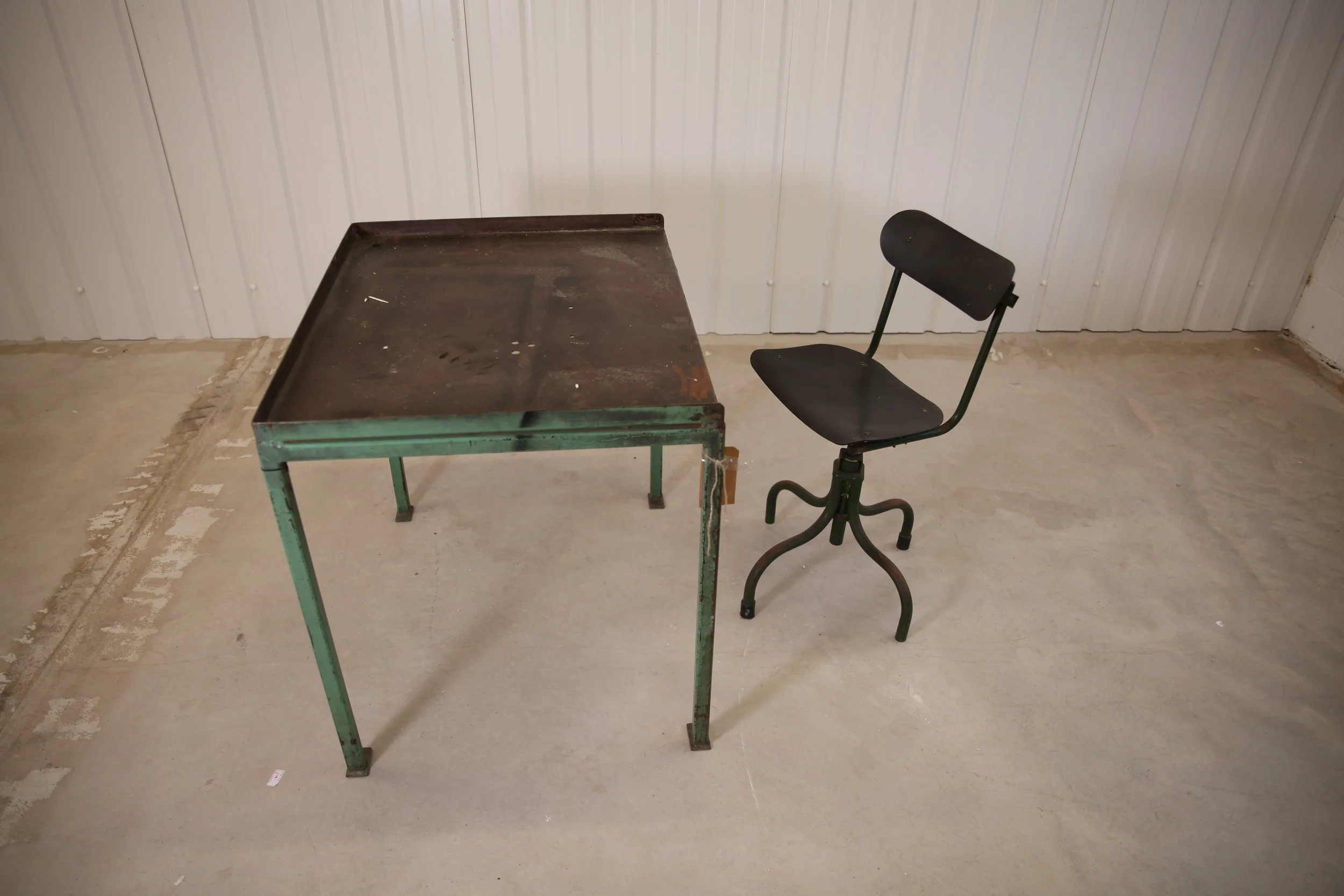 Vintage Industrial Metal Work Desk and Chair