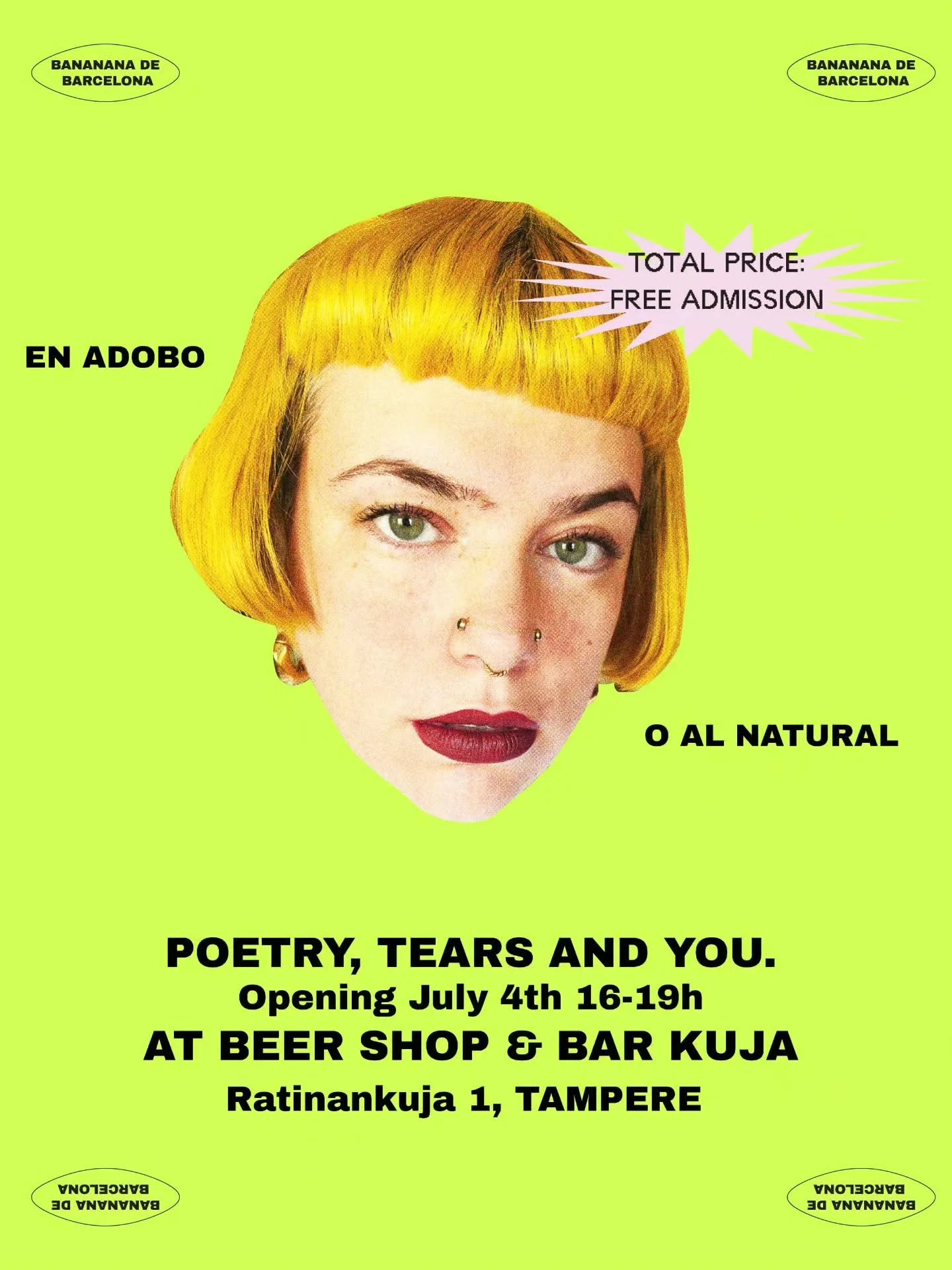 ♡EN ADODO O AL NATURAL♡
☆POETRY, TEARS AND YOU. ☆

You&rsquo;re officially invited to the opening of my new exhibition, where feelings are fully seasoned or served raw.

* ⁠Total price: FREE ADMISSION 
* Expect color, nostalgia, trauma healing, soft 