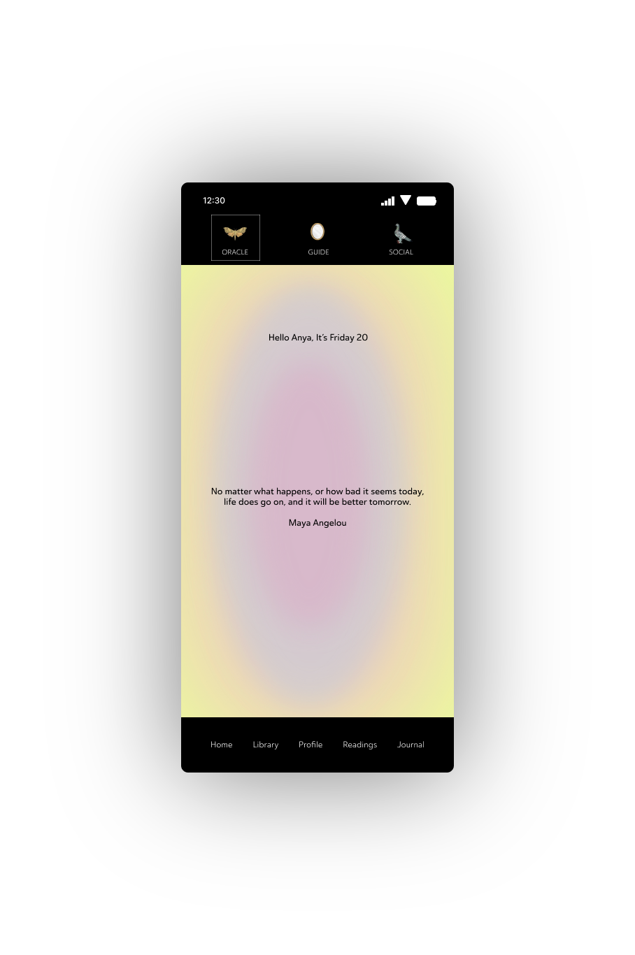 Mobile app for IOS and Android offering  personalised Tarot interpretations and journaling and affirmations.  Features like the Oracle, full tarot library meanings, and Social sharing community, a platform for accessing feedback from others.